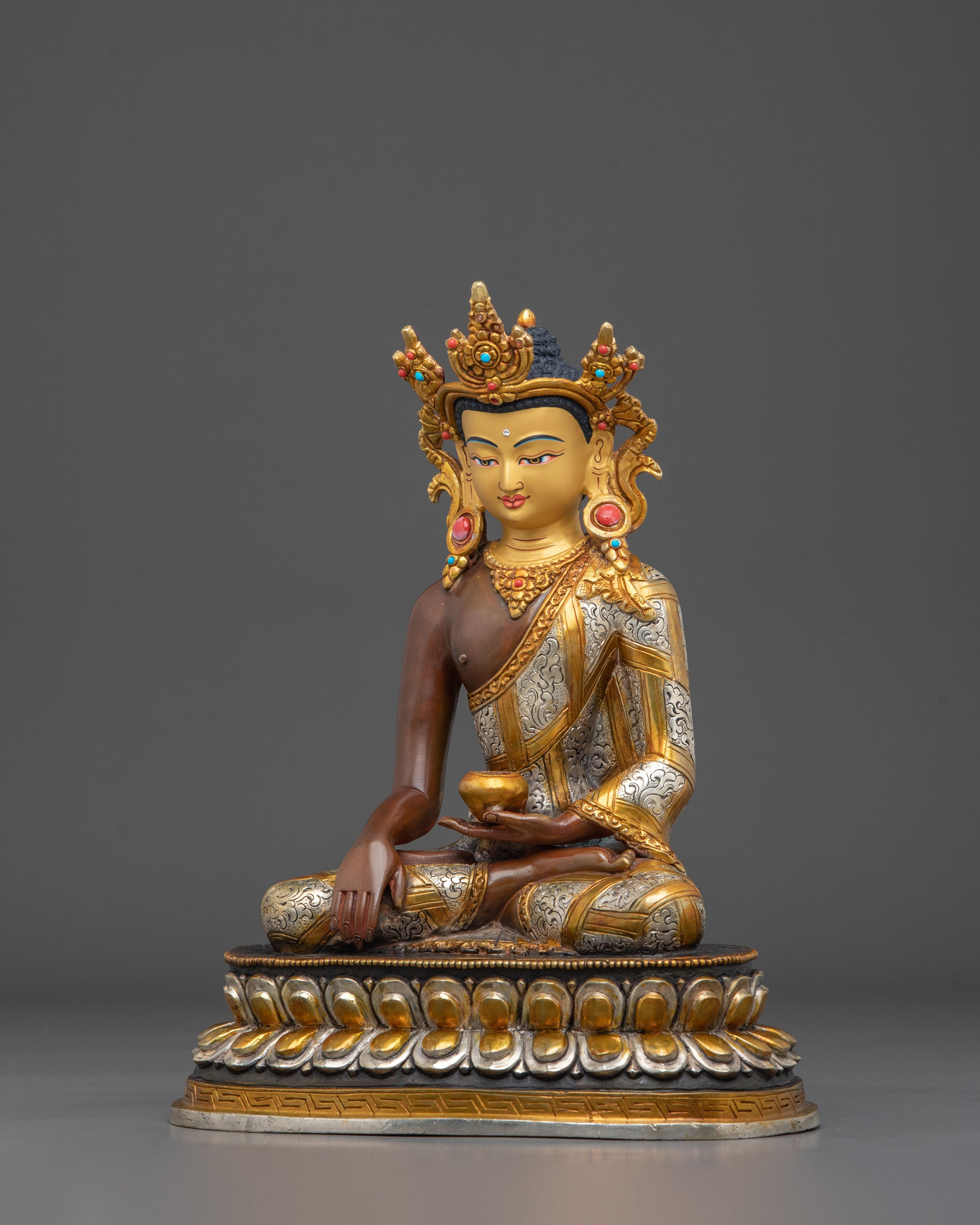Siddhartha Gautama Statue wearing Crown | Gold Coated Figurine