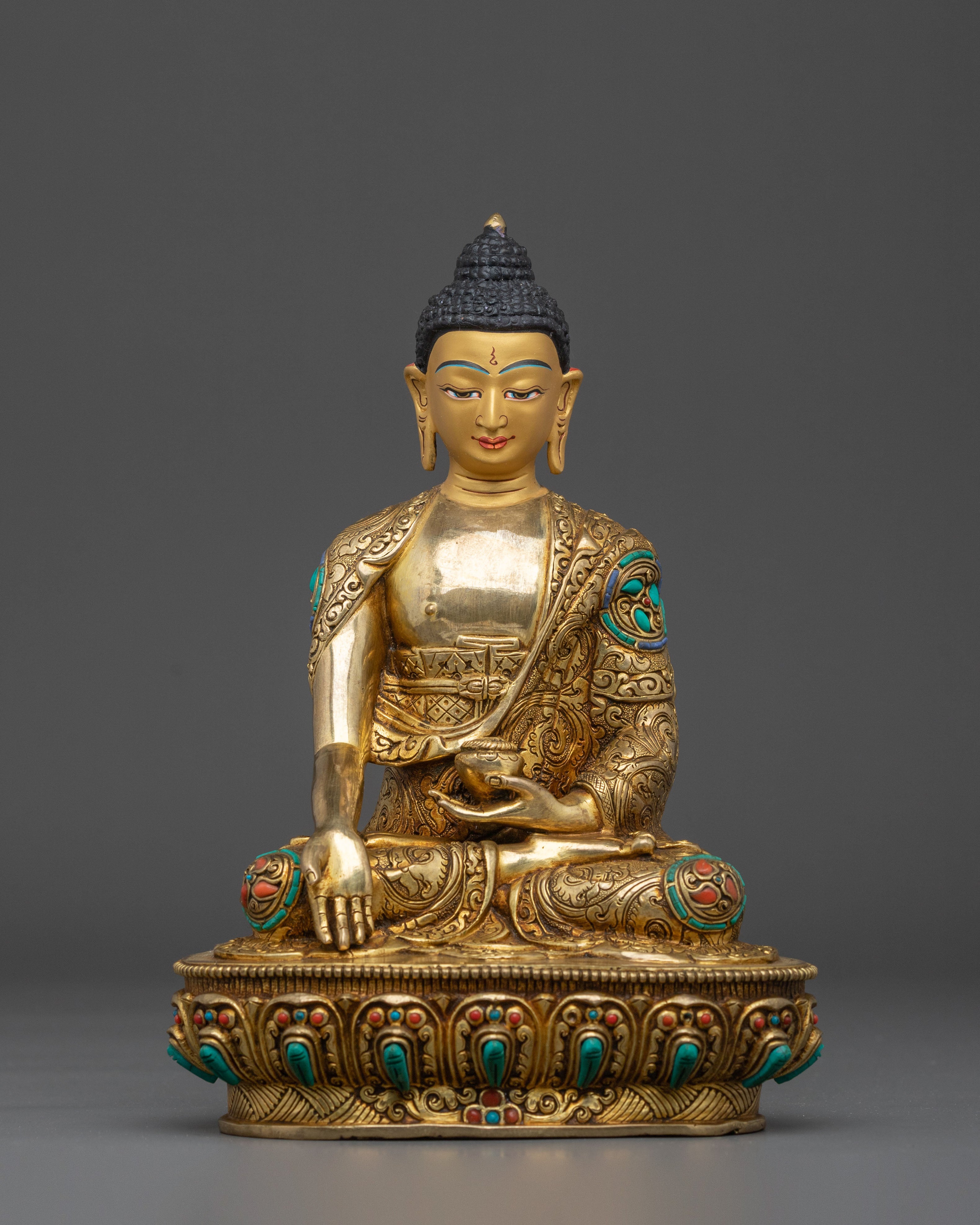 Traditional Himalayan Ratnasambhava Sculpture: 24K Gold Gilded