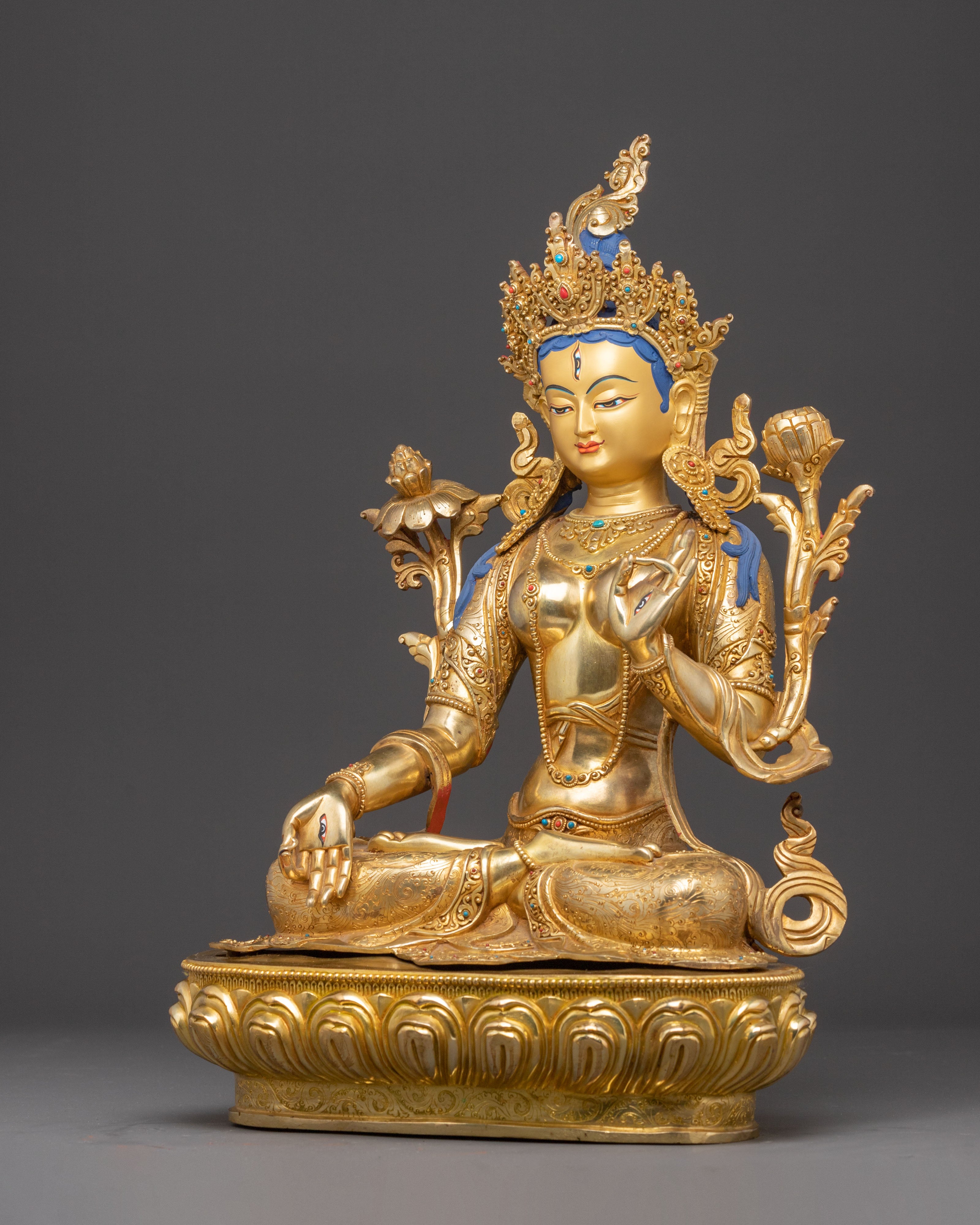 Handcrafted Statue of Seven-Eyed Goddess White Tara | Peaceful Feminine Deity