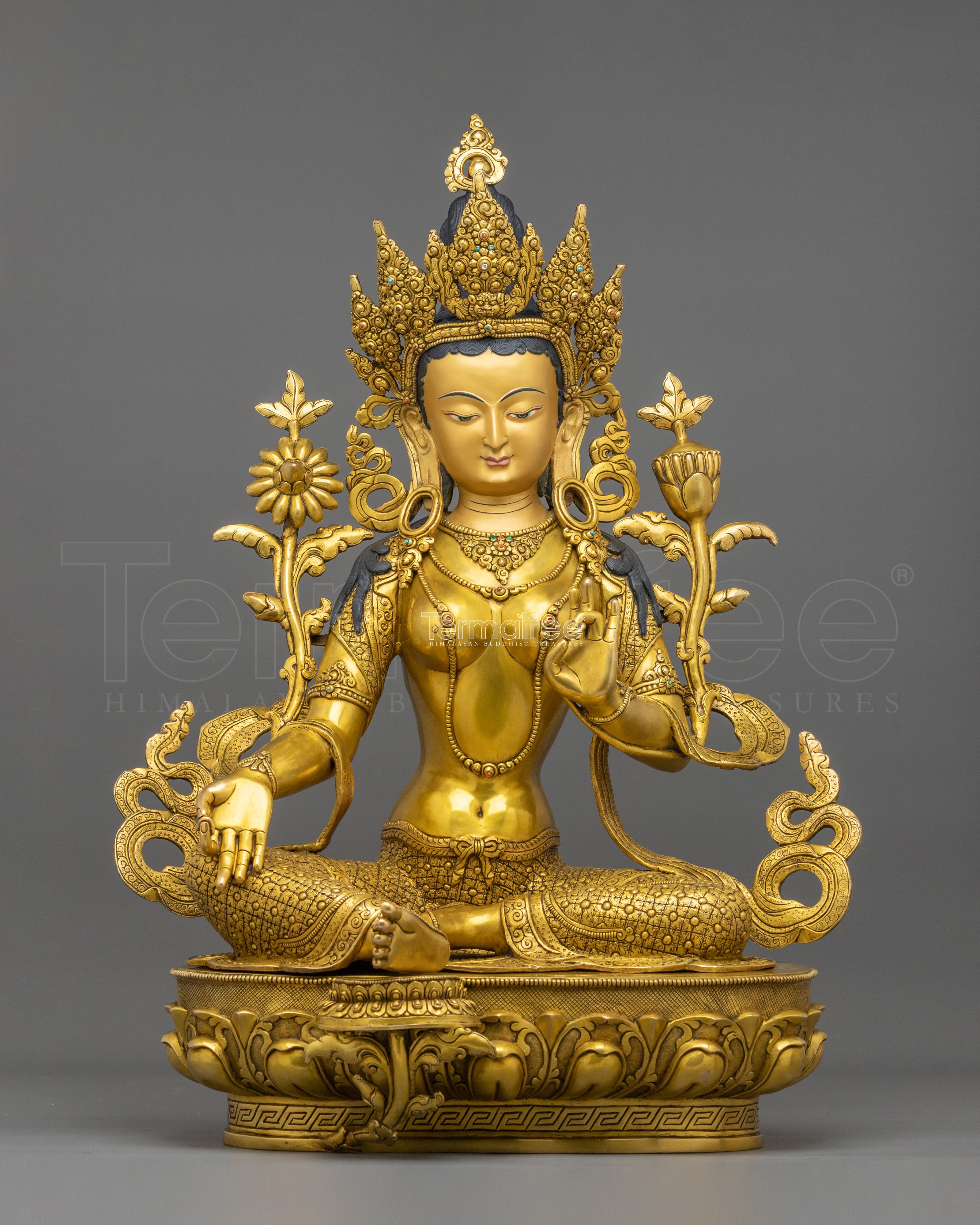Guardian Green Tara Sacred Rupa | 24K Gold Gilded Copper Statue