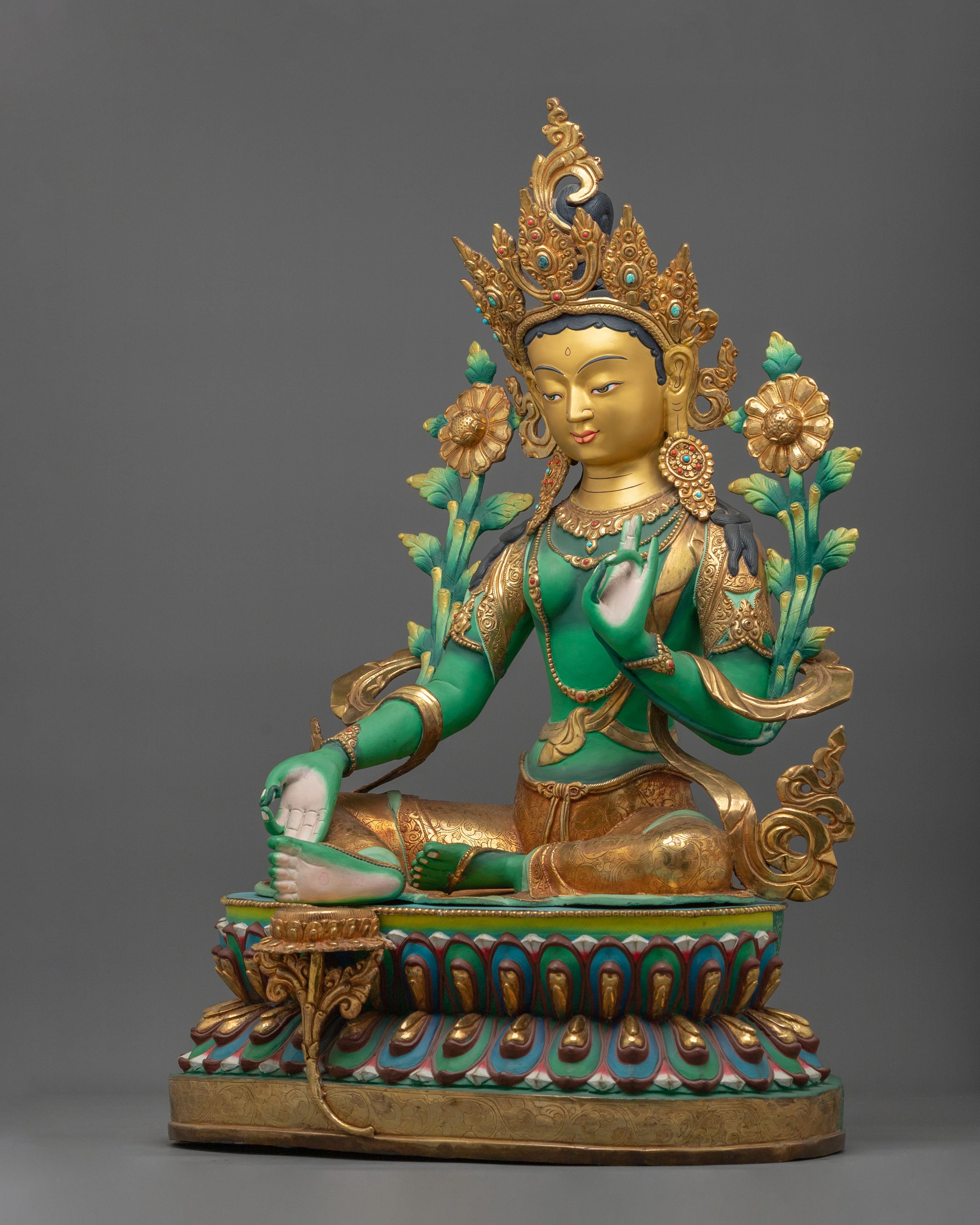 Green Tara Copper Statue with 24K Gold Gilding