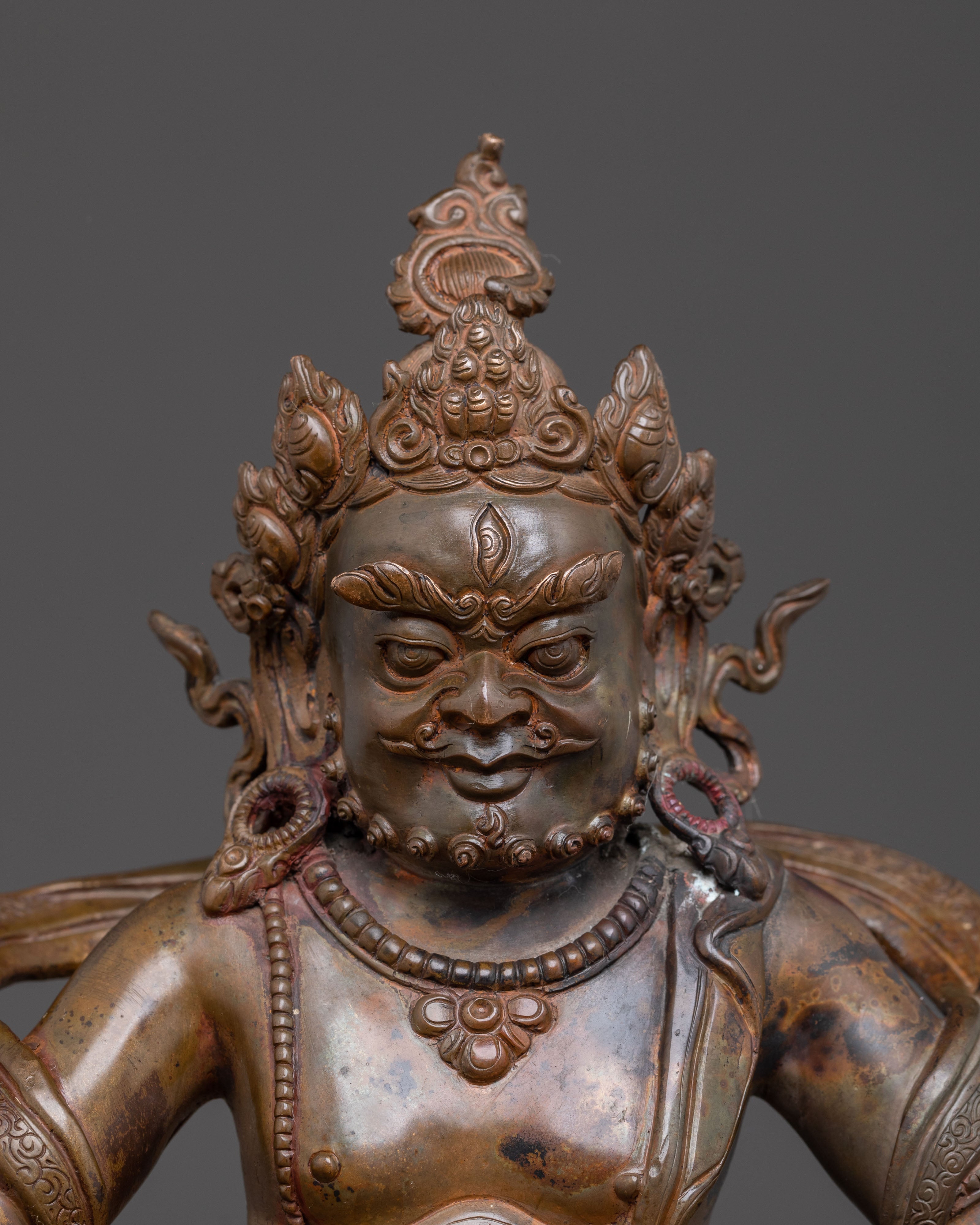 Dzambhala Statue of Wealth and Abundance – Antique Oxidized Copper
