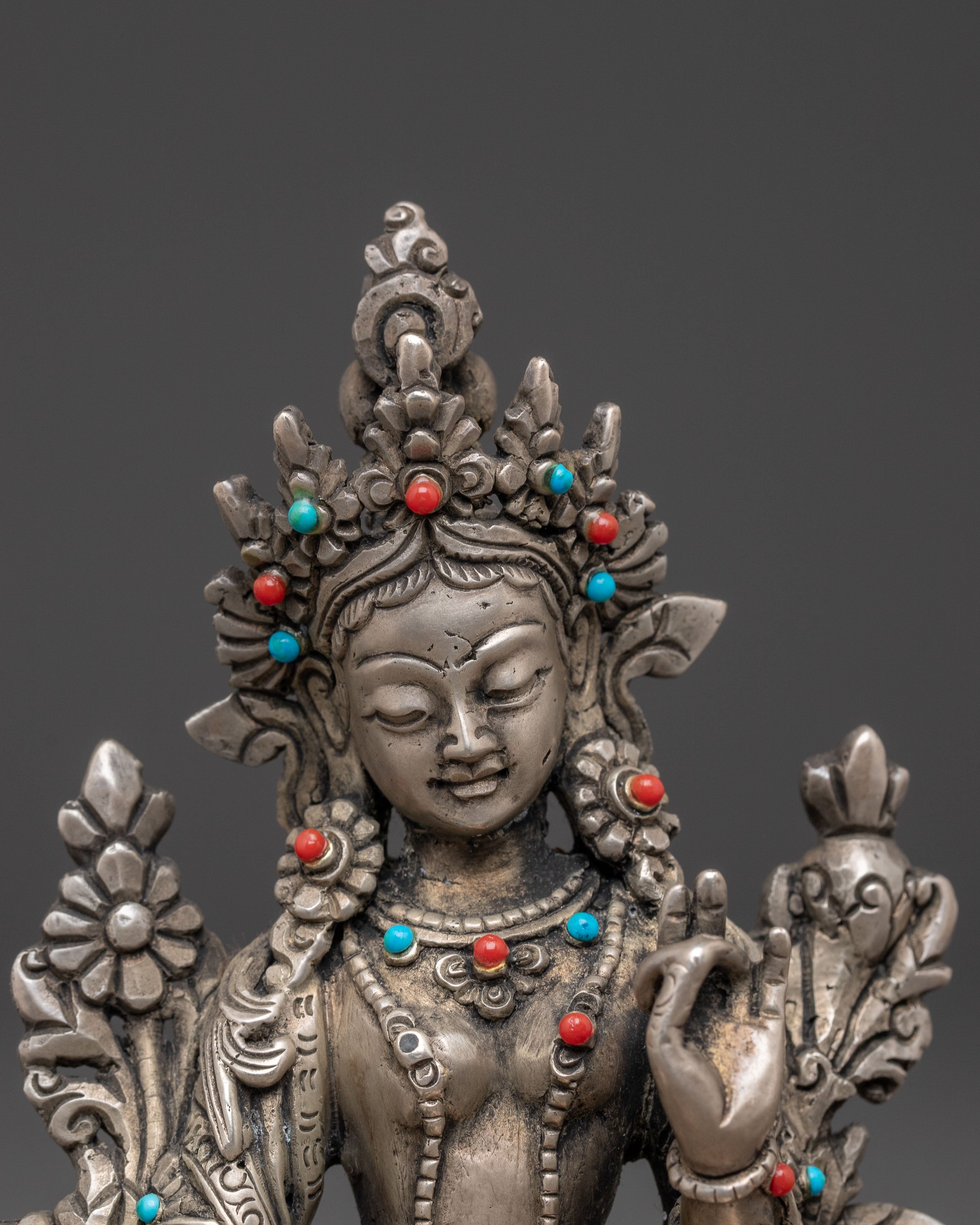 Handmade Silver Statue of Green Tara | Goddess of Compassion and Protection