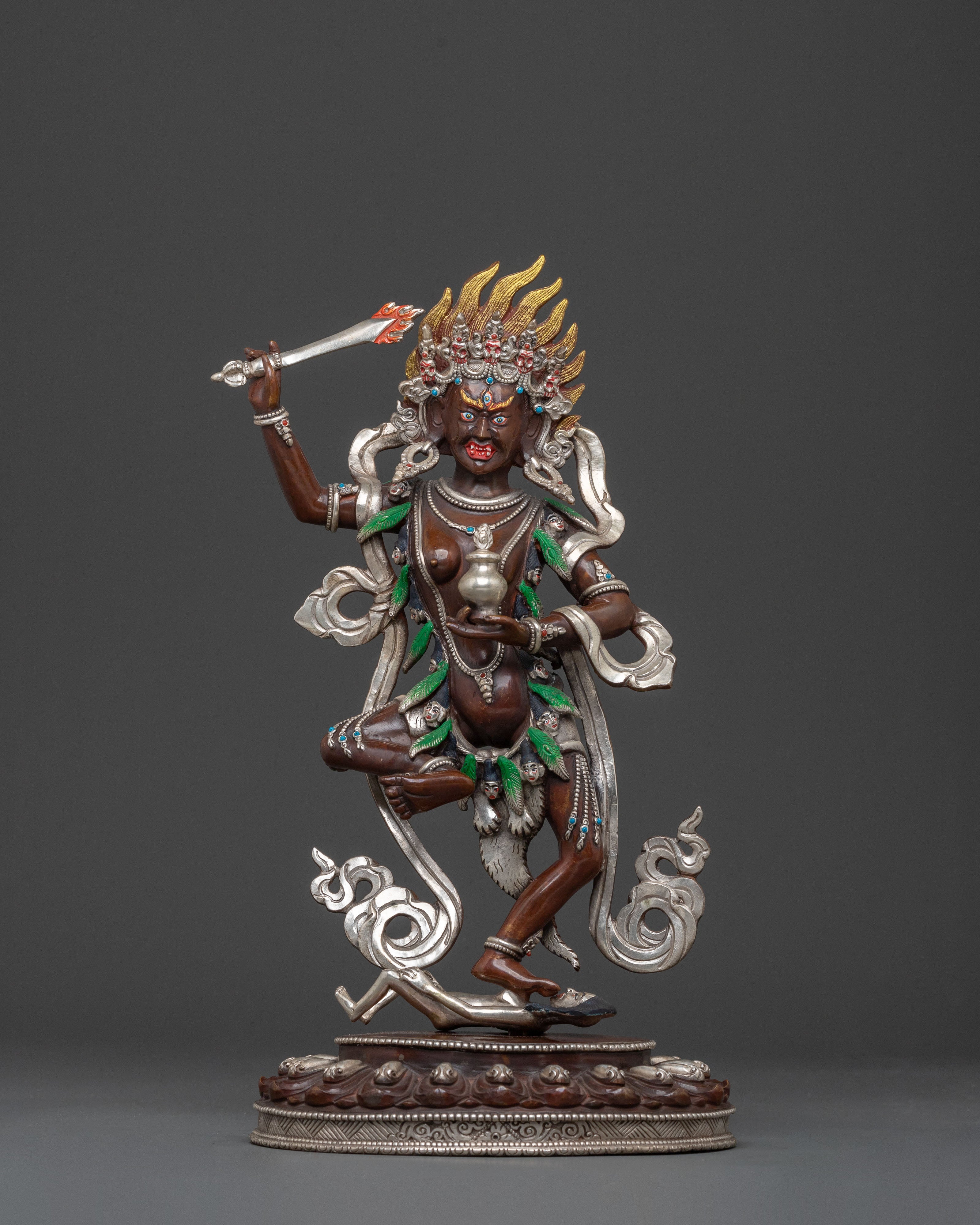 Khadgayogini Fierce Wisdom Statue, Silver-Plated