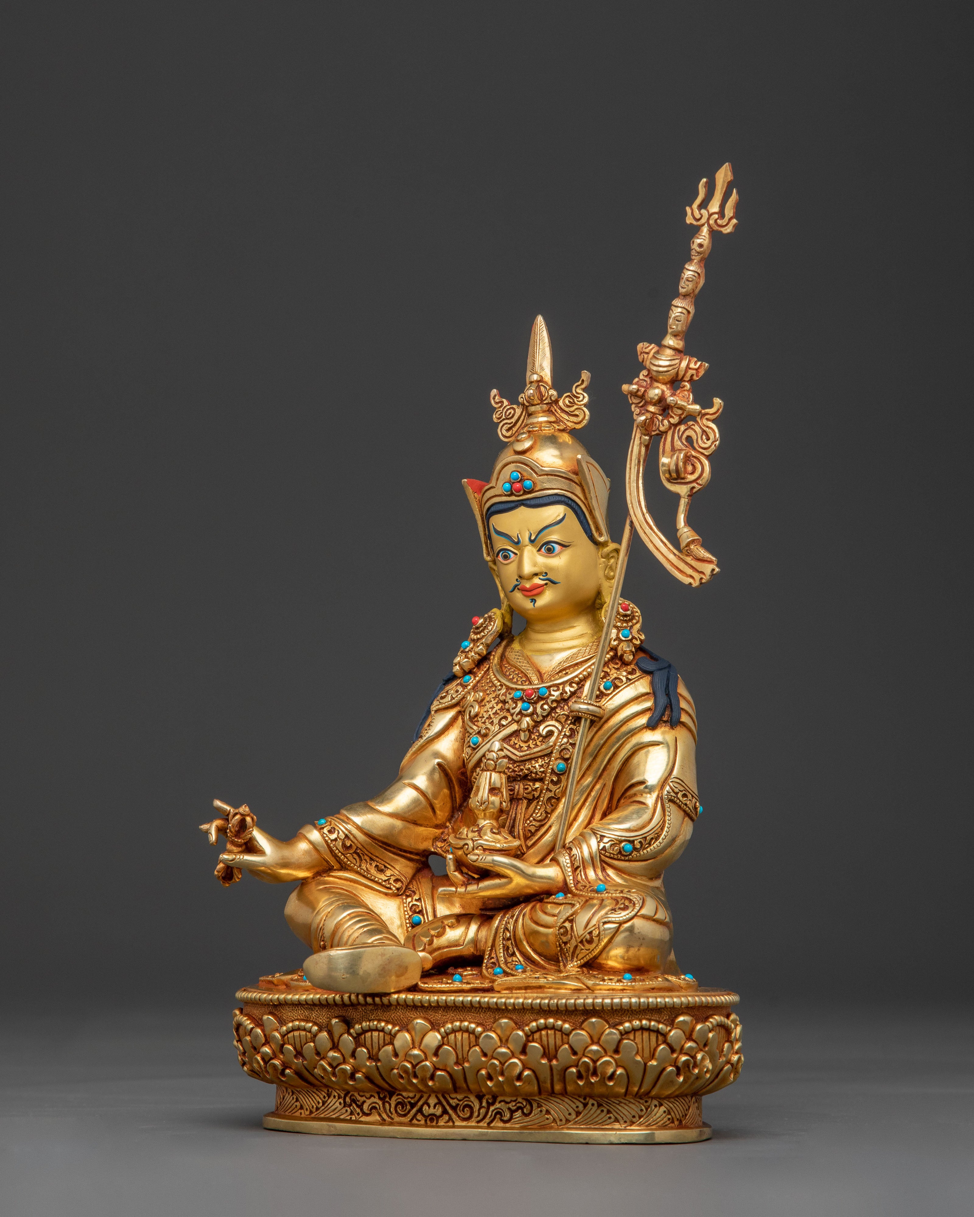 Handcrafted Guru Rinpoche Sacred Statue | 24K Gold Gilded Sculpture