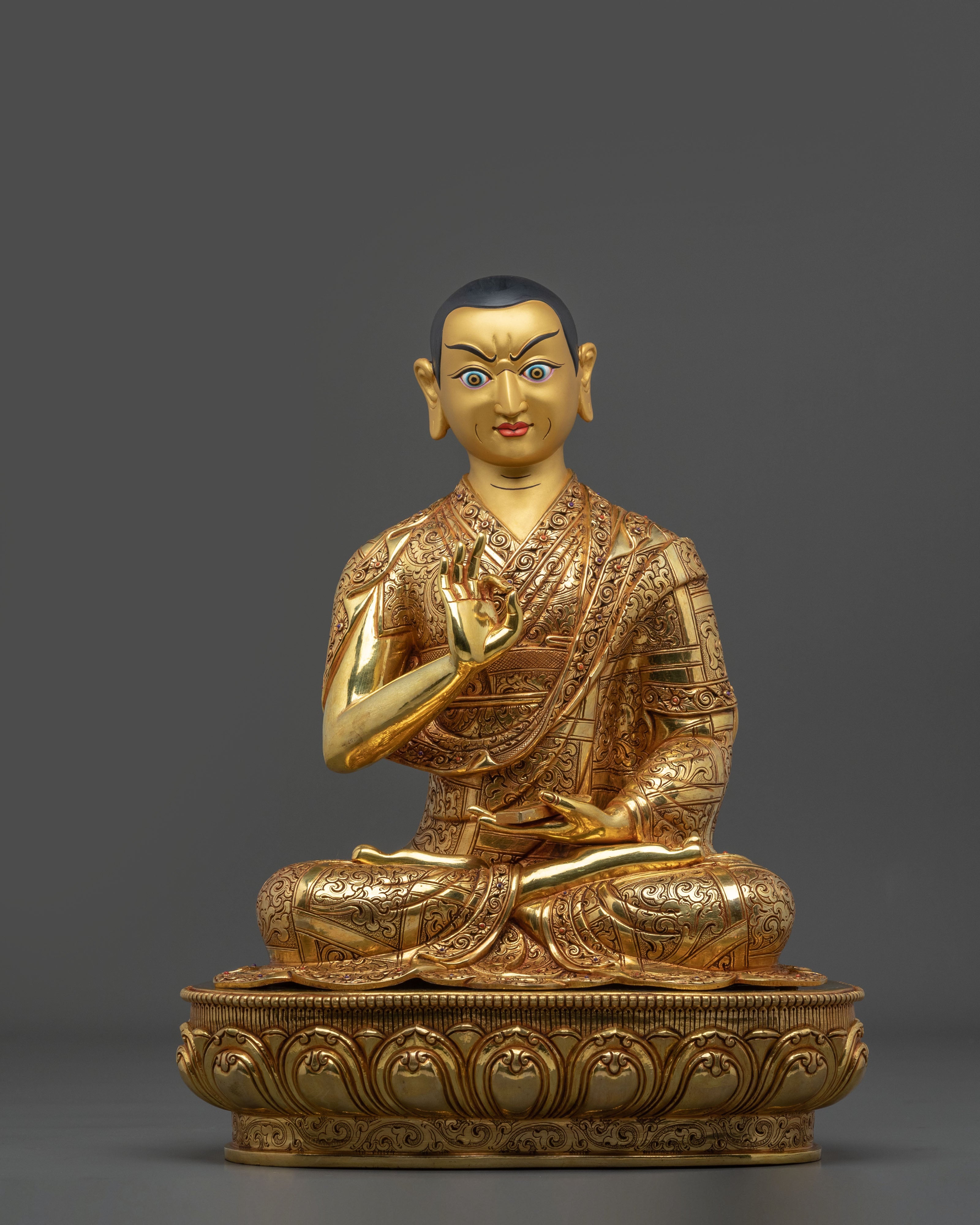 Tsongkhapa with Two Disciples Altar Sculpture | 24K Gold Glided