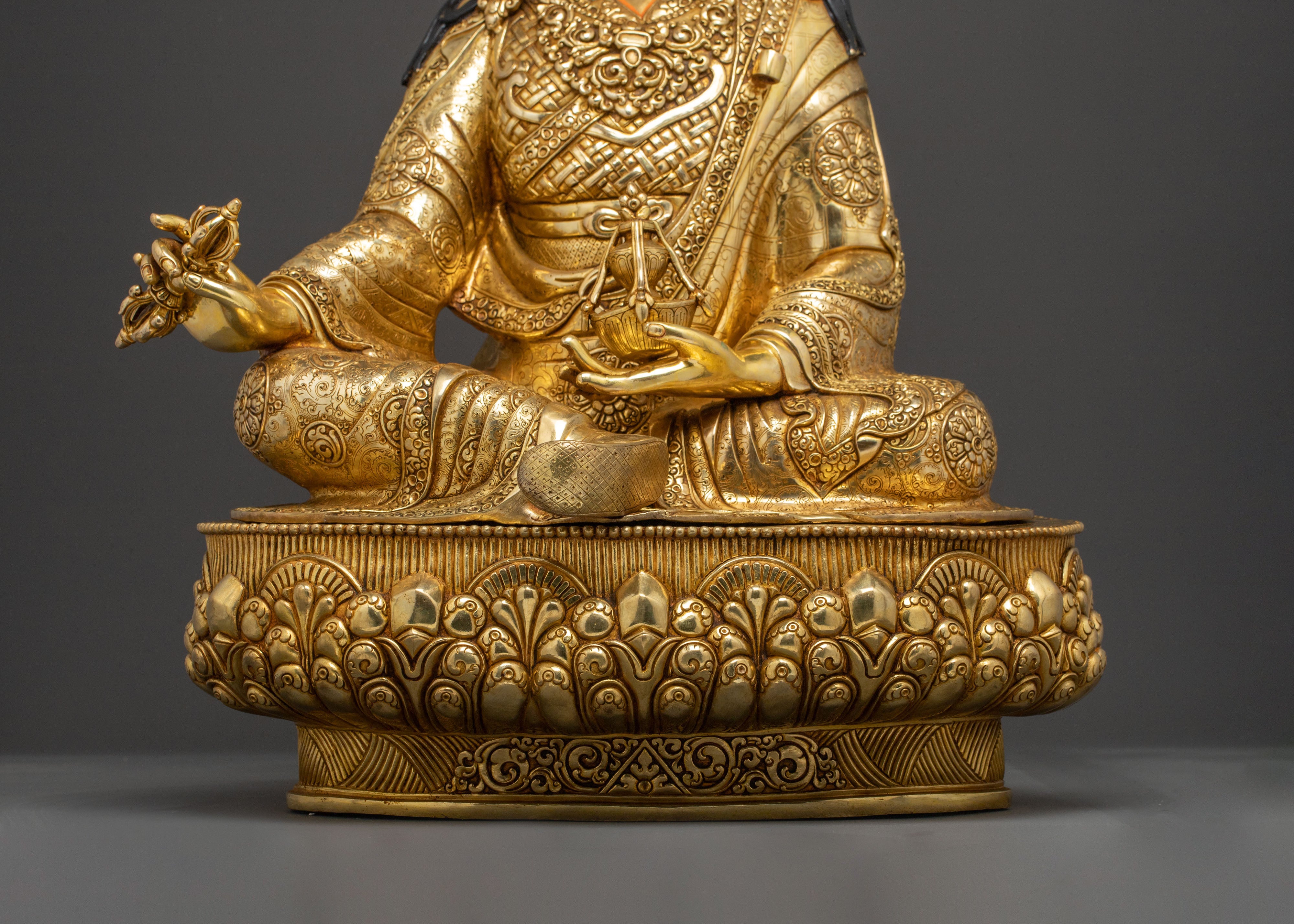 Exquisite 24K Gold Gilded Handcrafted Guru Rinpoche Spiritual Statue