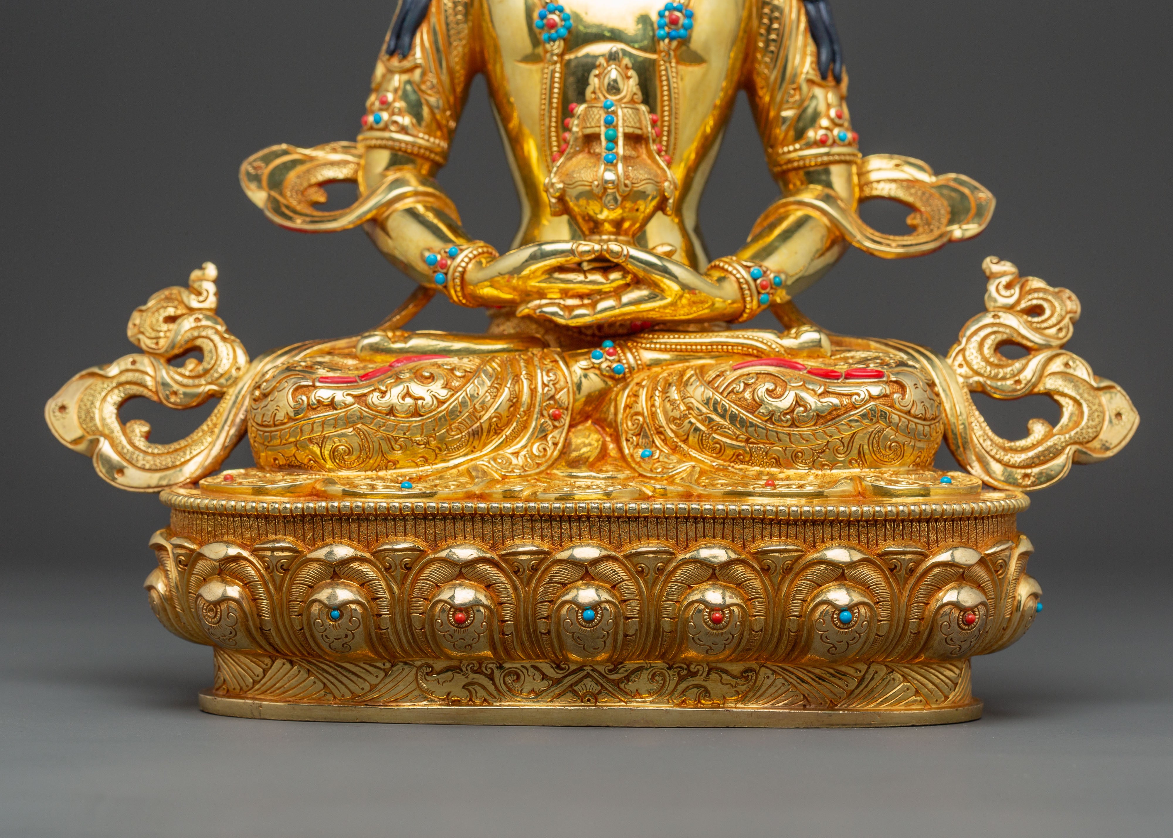 Handcrafted Amitayus Buddha Spiritual Statue - Masterpiece Gilded Copper