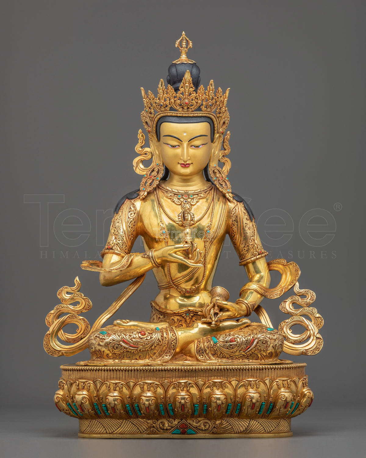 Vajrasattva Statue | Gemstones Adorned 24K Gold Gilded Figurine