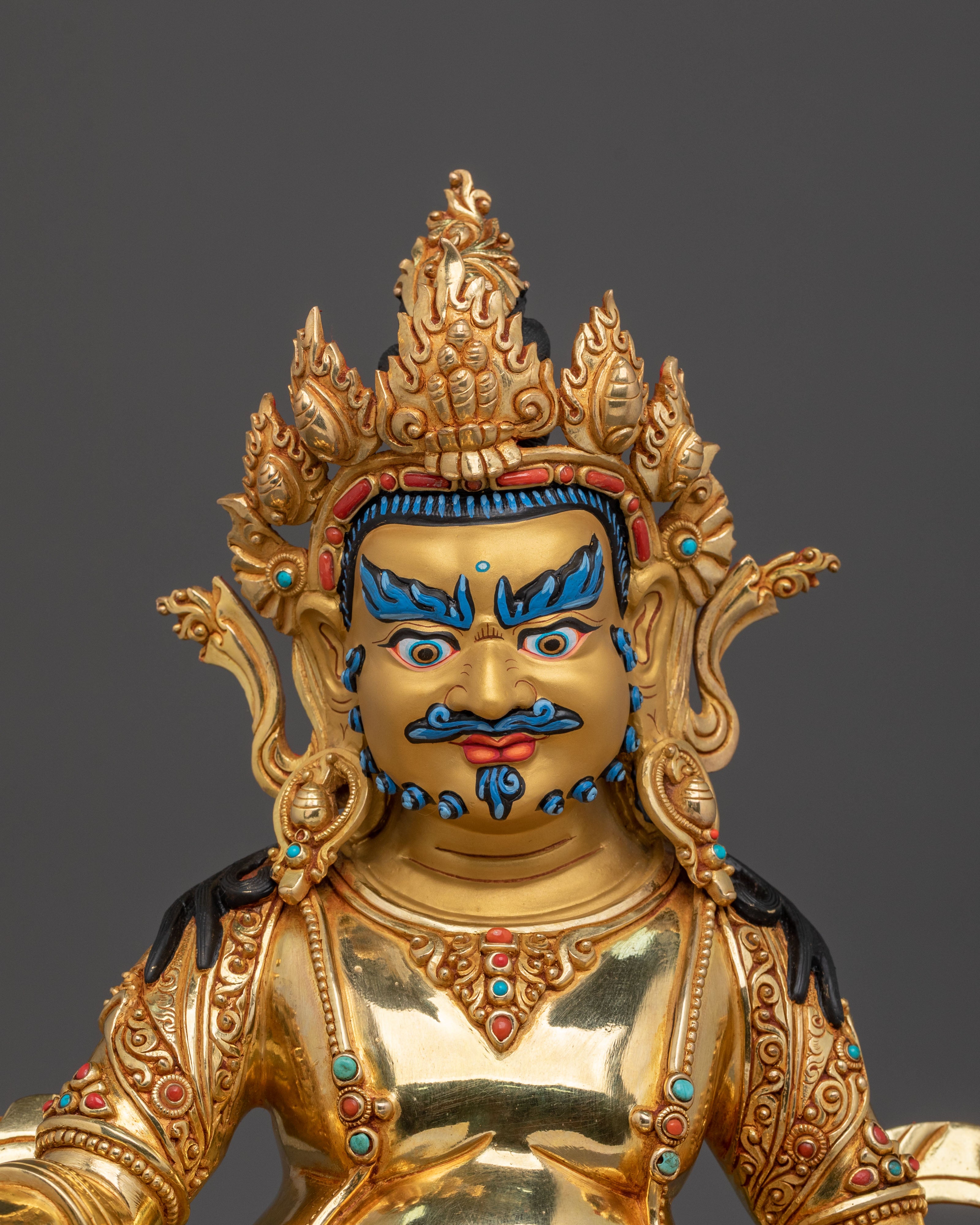 Dzambhala 24K Gold Gilded Sculpture: Deity of Wealth