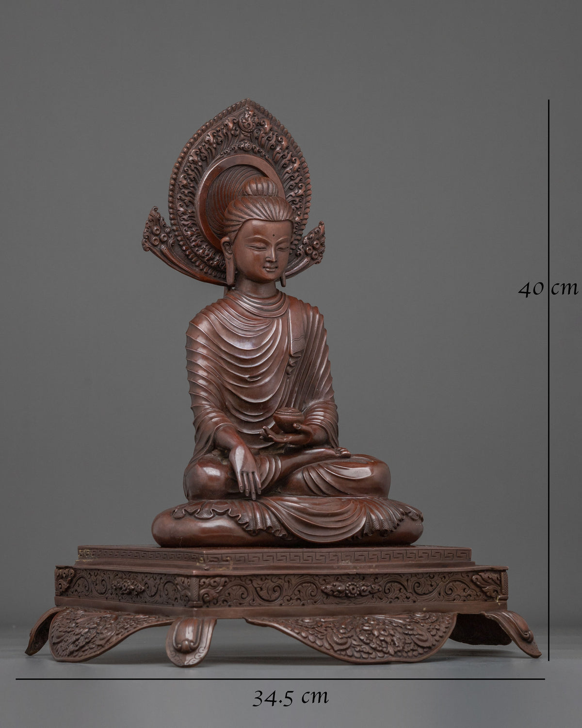 Shakyamuni Buddha Oxidized Statue on Throne | Home Decor