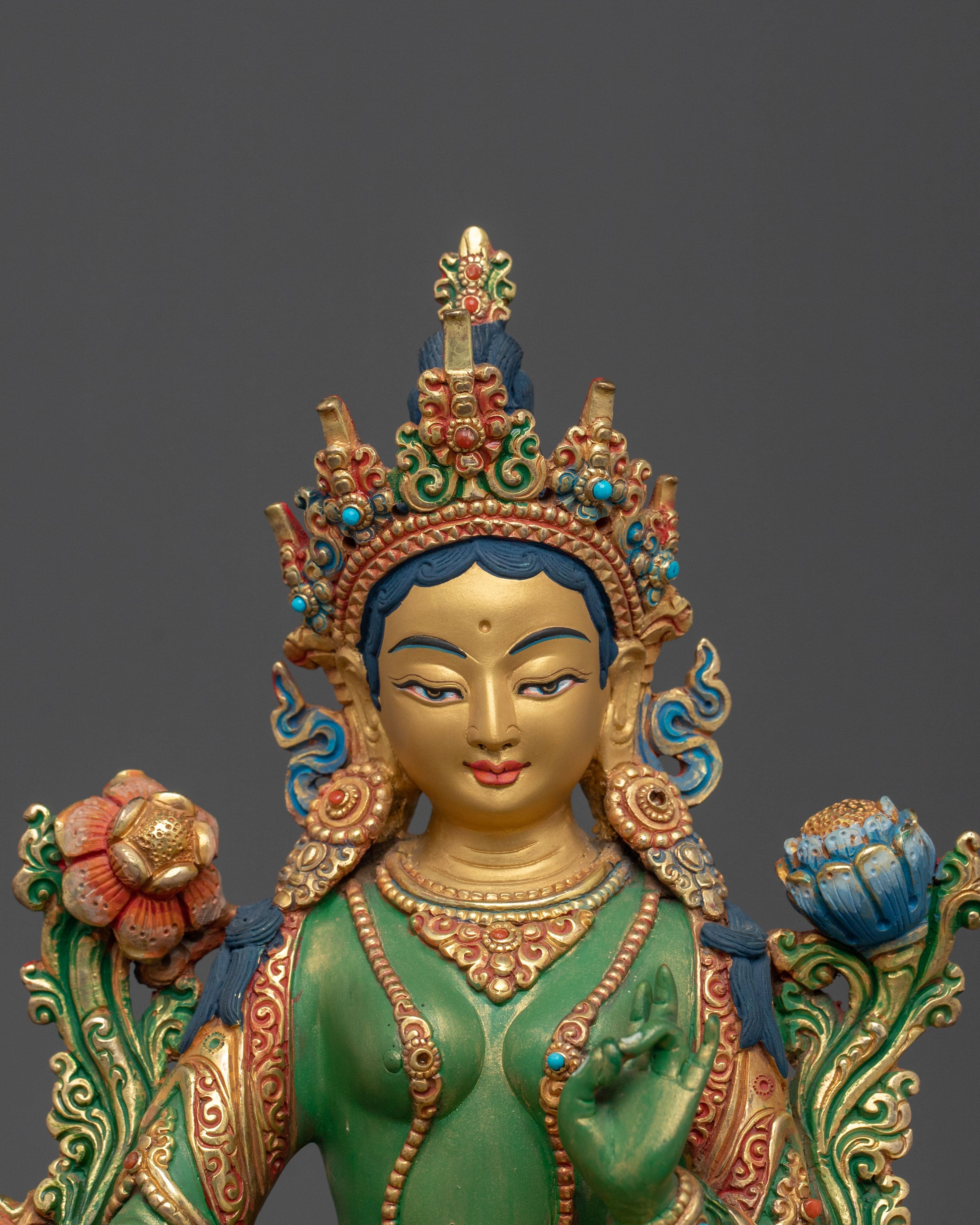Green Tara Statue for Meditation | 24K Gold Gilded Statue