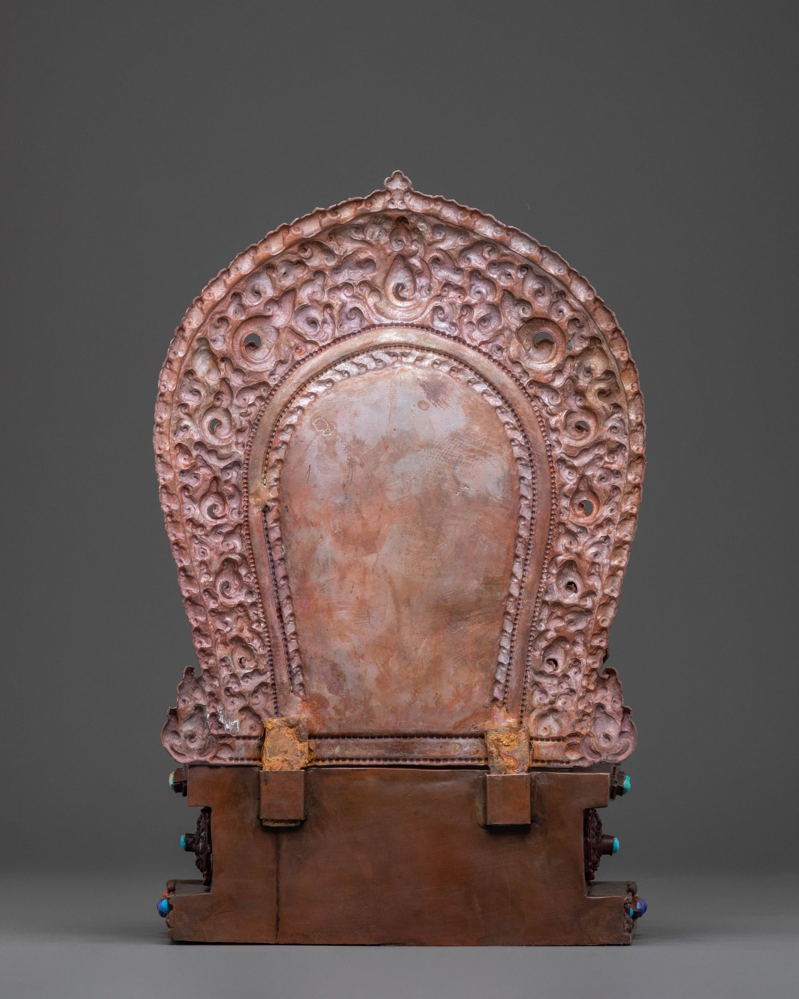 Dzambhala Sacred Statue with Throne - Oxidized Copper