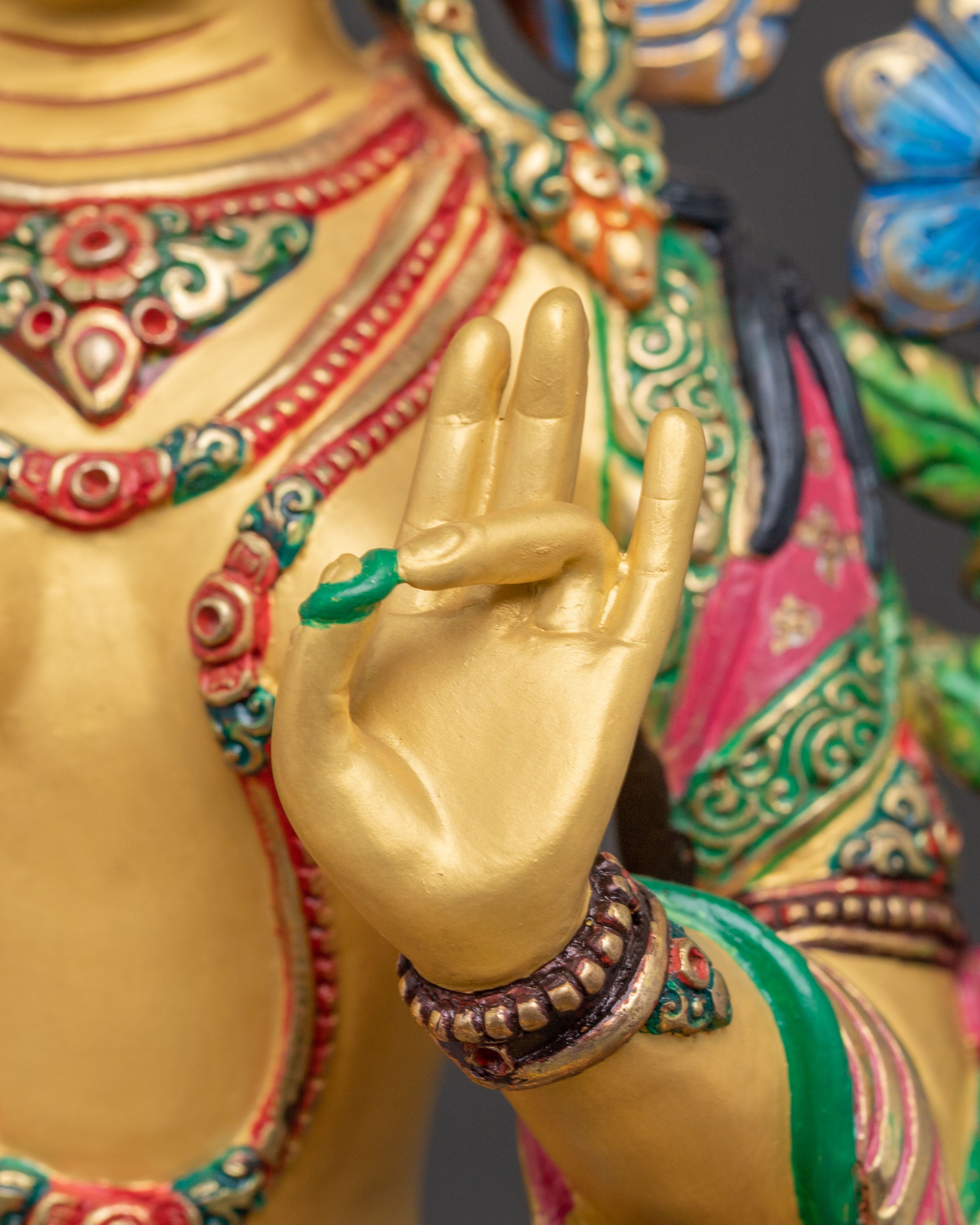 Vibrant Mother Green Tara Statue | 24K Gold Gilded Sculpture