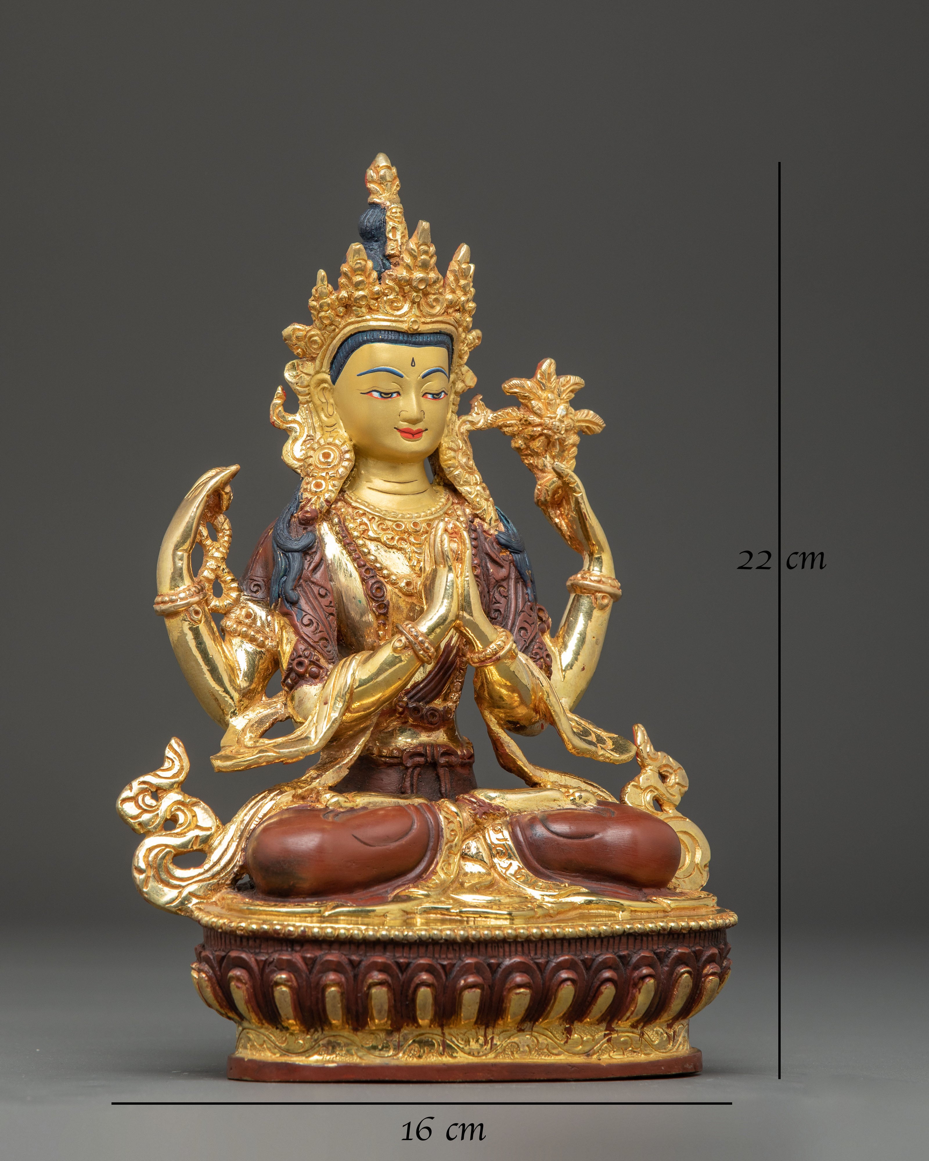 Handcrafted Copper Statue of Chenrezig Bodhisattva