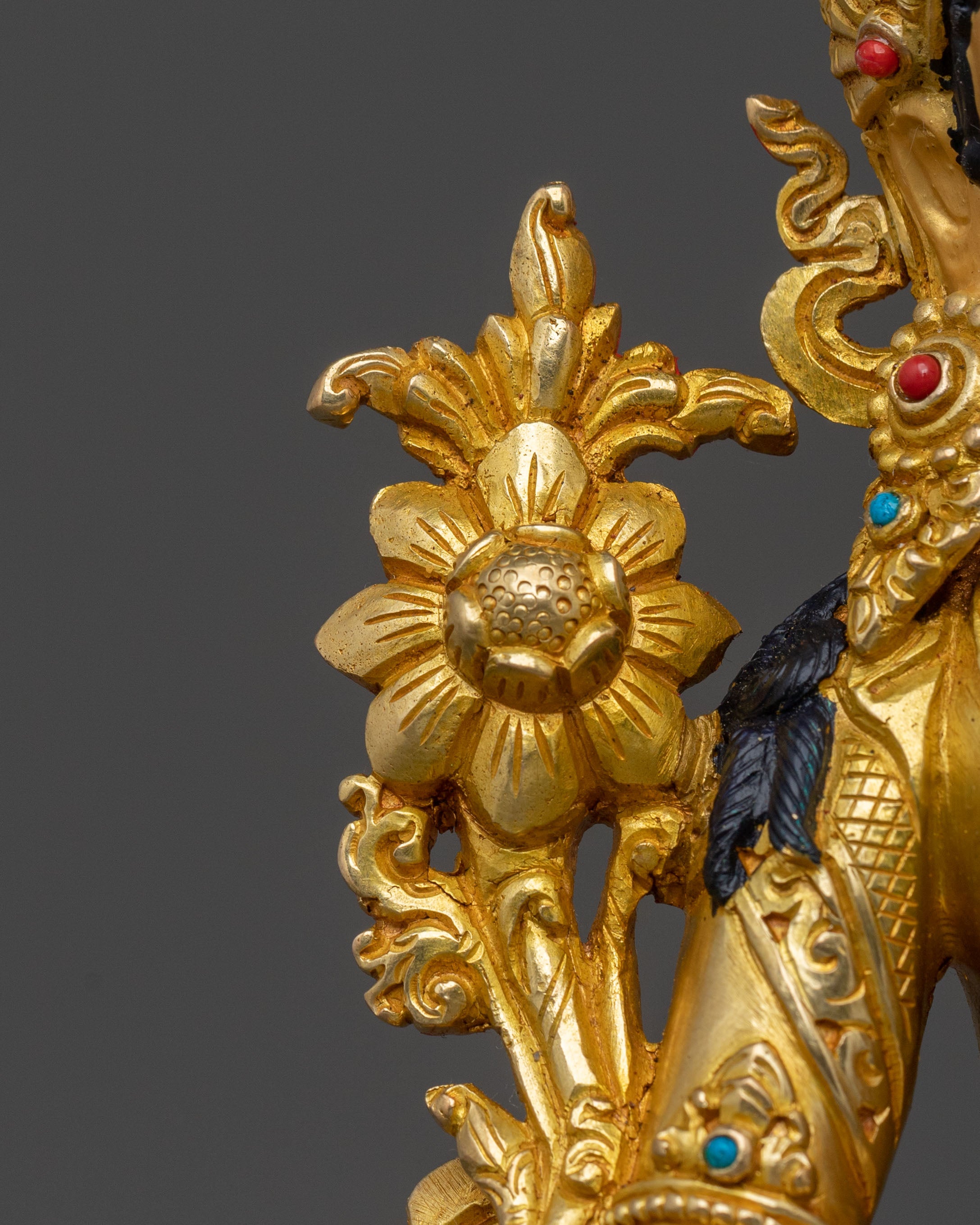 Handcrafted Green Tara Figure with 24K Gold Gilding