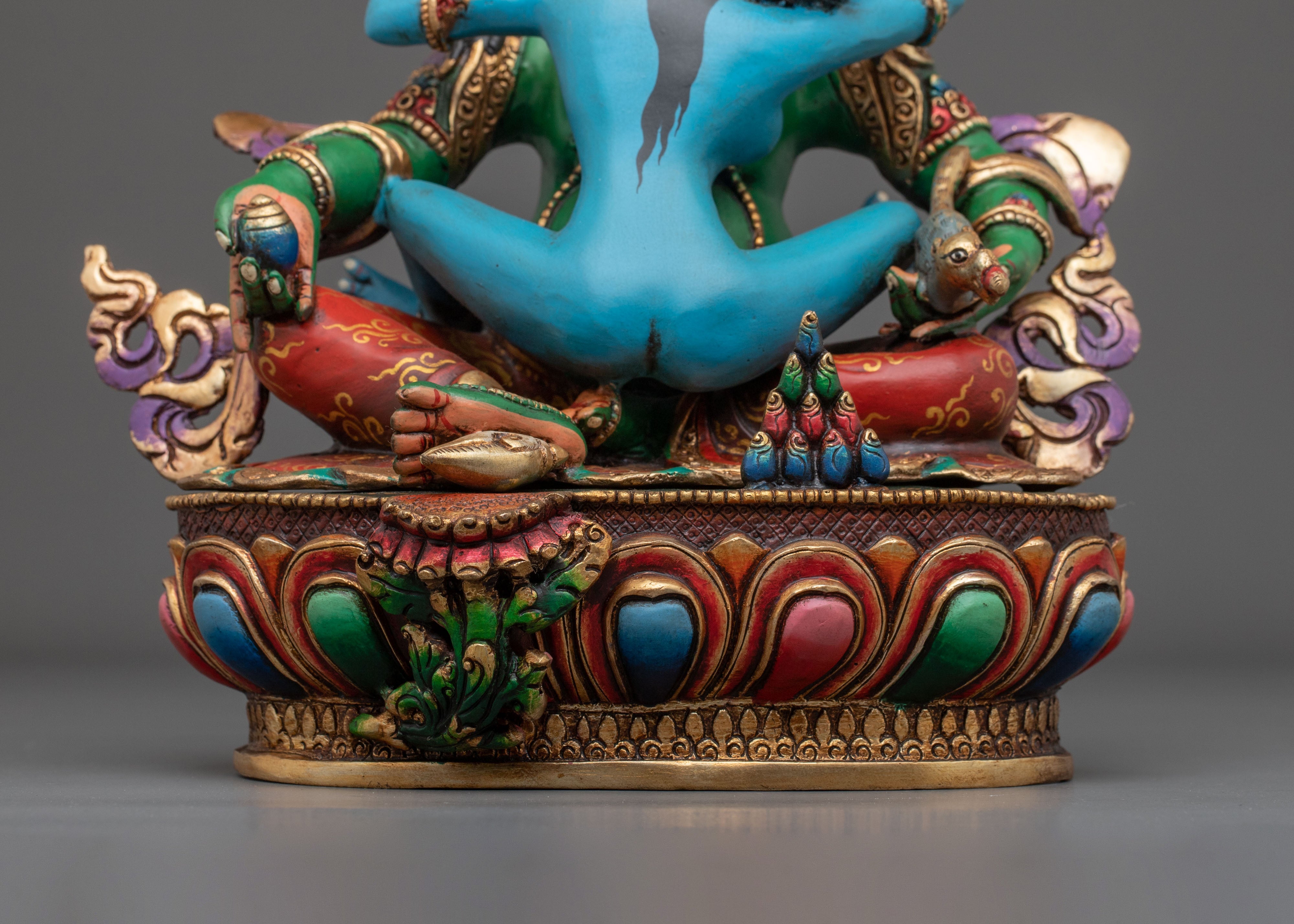 Green Dzambhala Statue | Copper Figurine of Wealth Deity