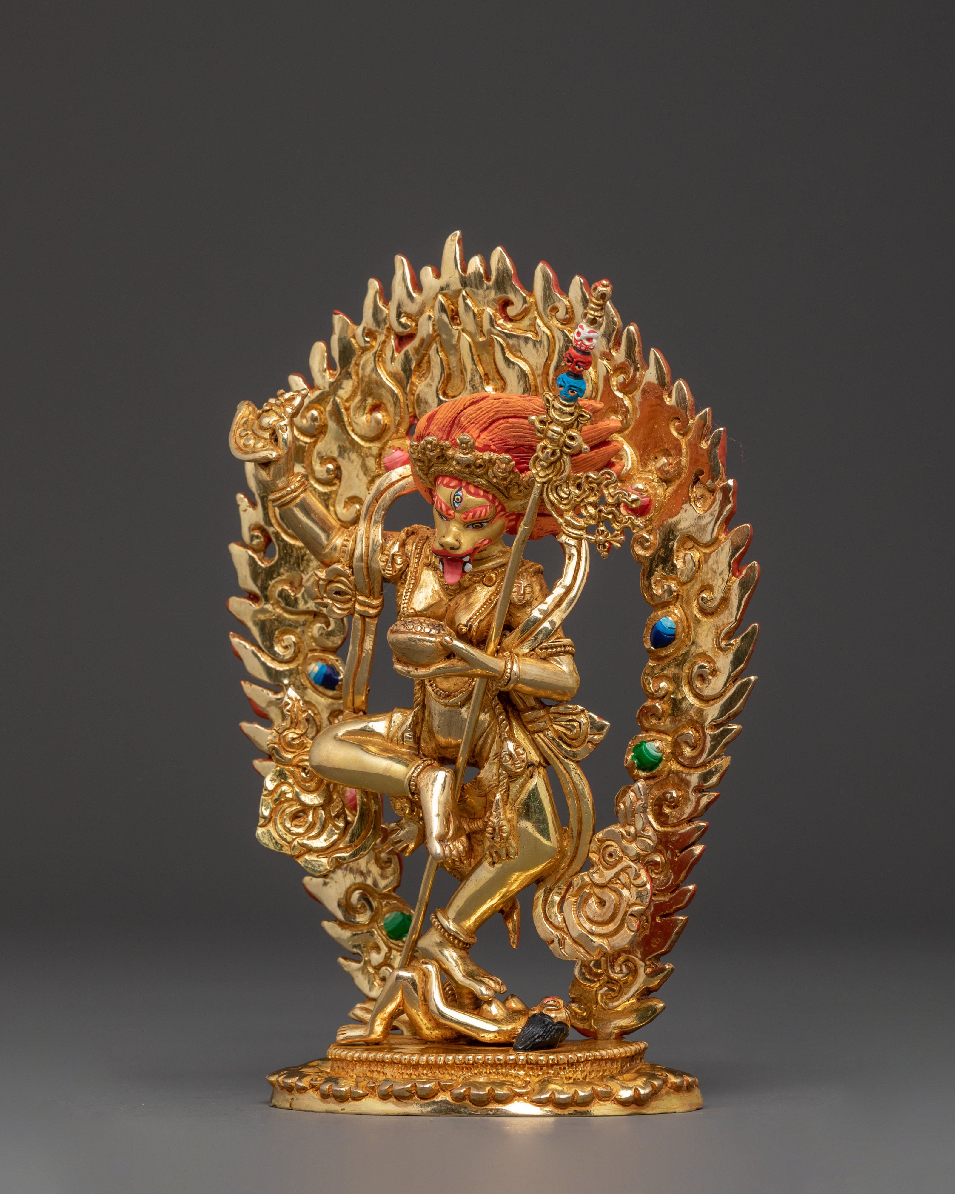Fierce Guardian Simhamukha Statue – Gilded Copper Art