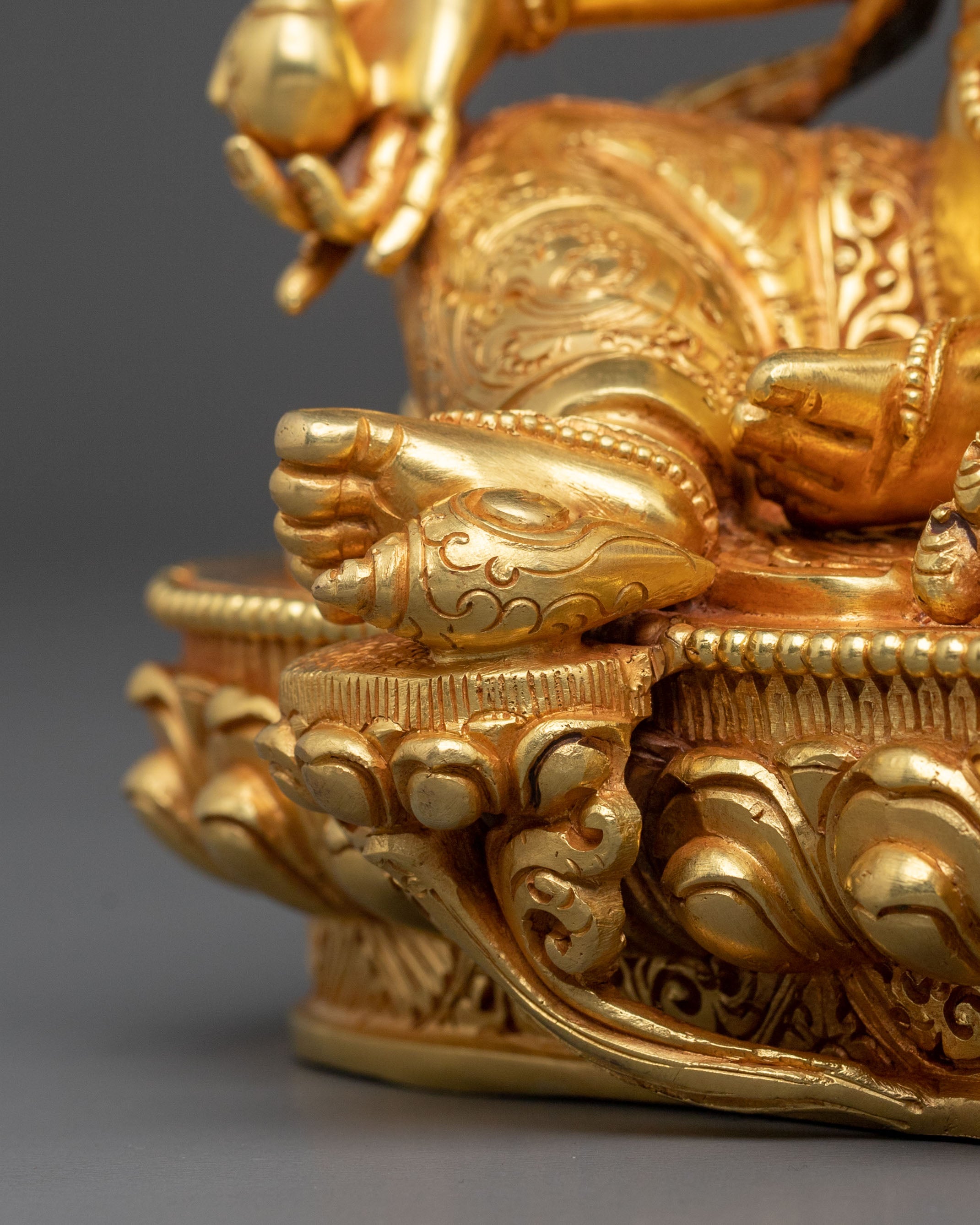 Dzambhala Lord of Prosperity Statue: 24K Gold Gilded