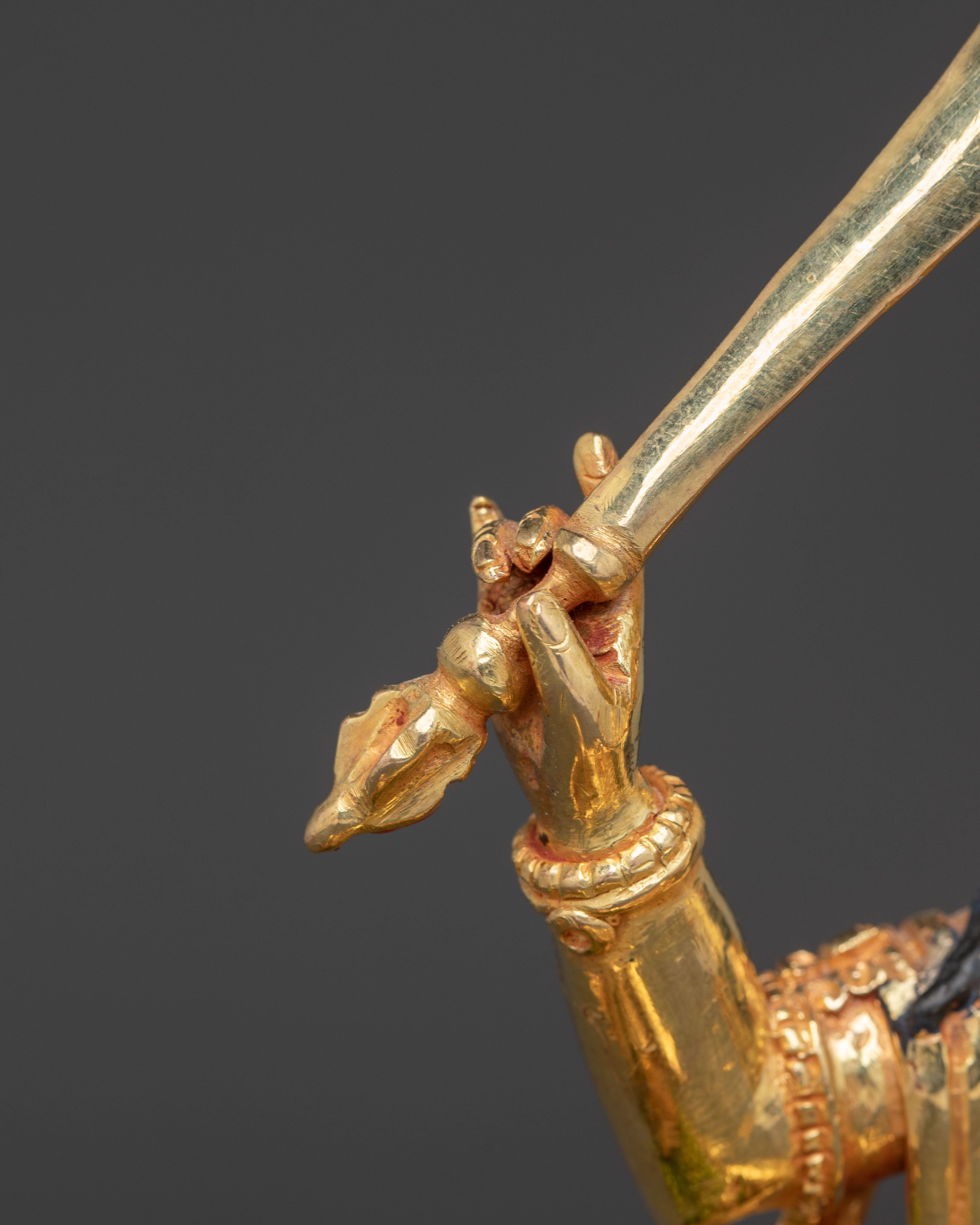 Handmade Simhanada Manjushri Golden Statue - Radiant Wisdom Art