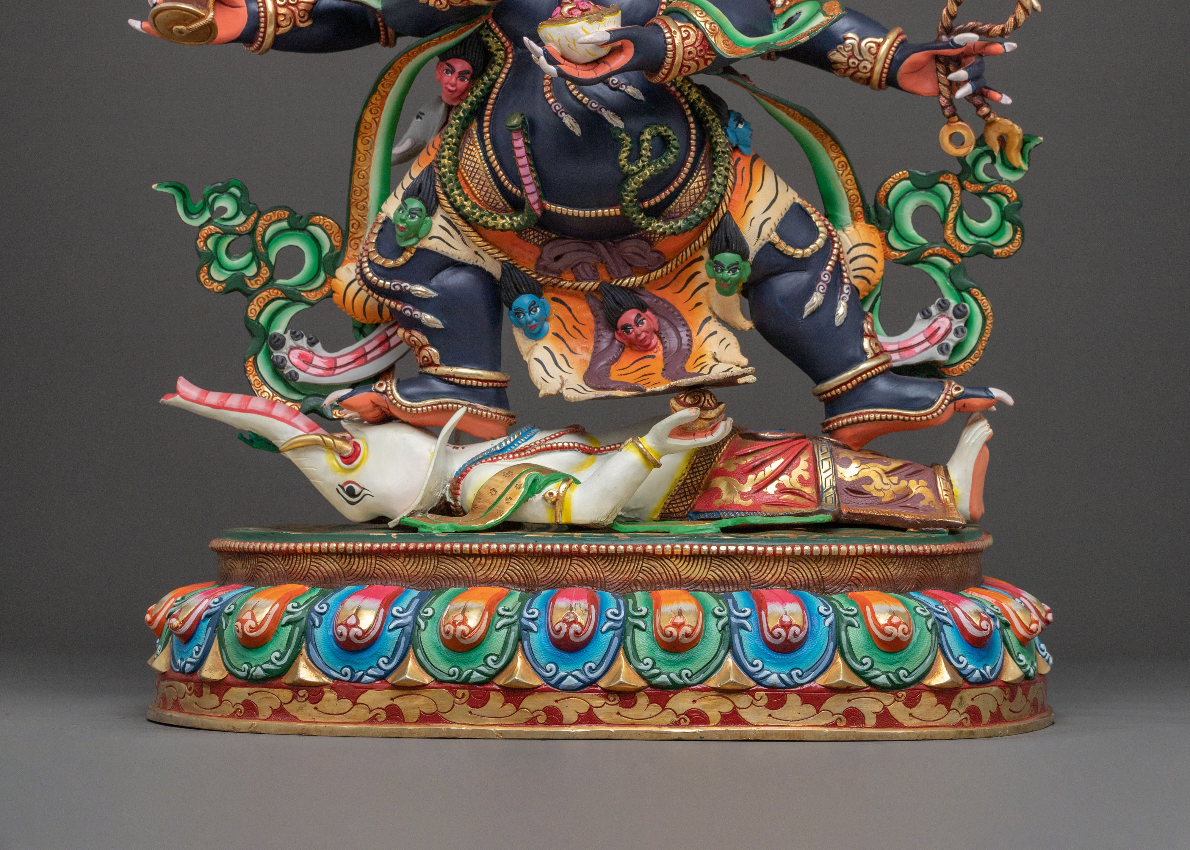 Six Armed Mahakala Divine Sculpture: Protector of Dharma