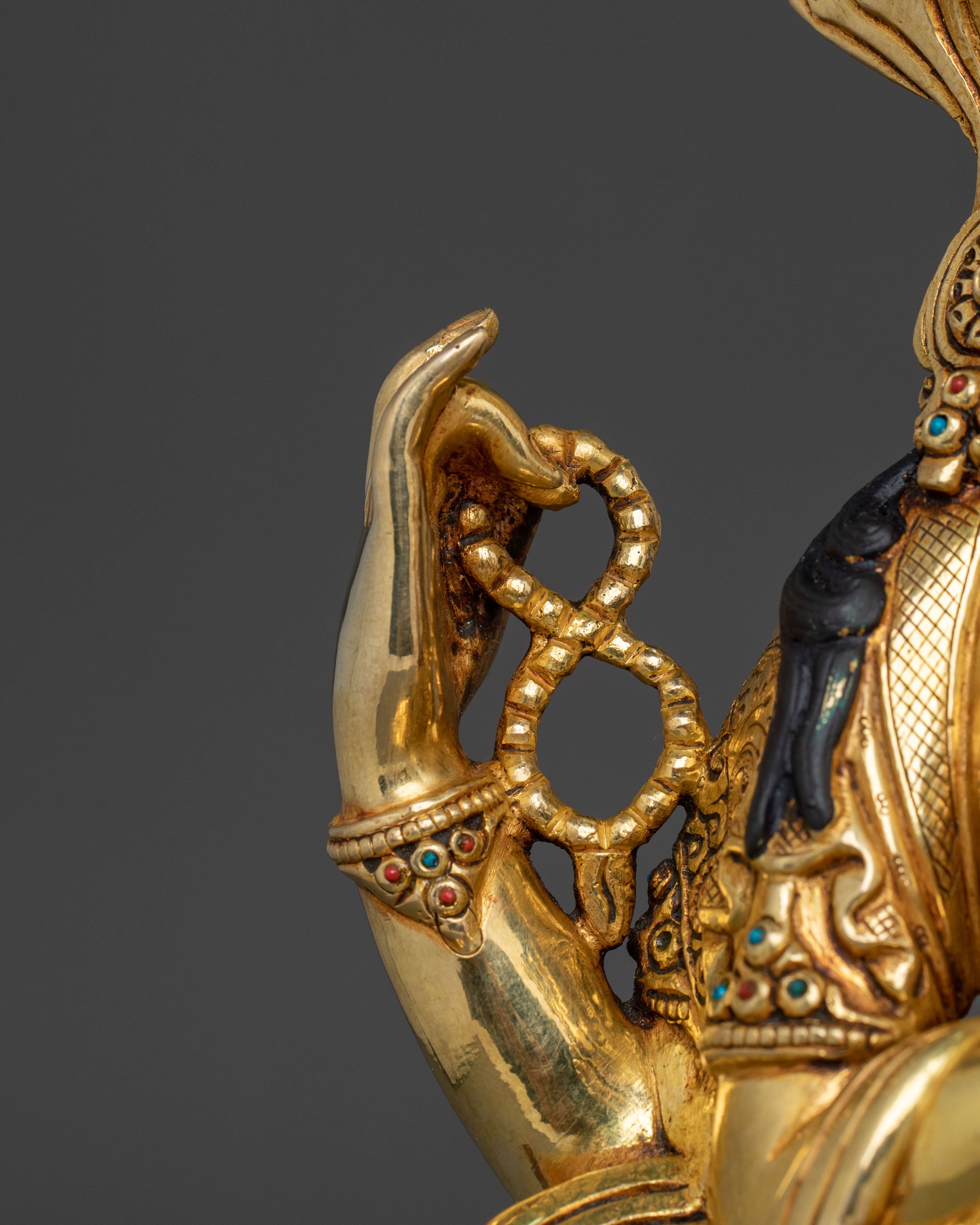 Handcrafted Himalayan Chenrezig Statue with 24K Gold and Fine Gemstones