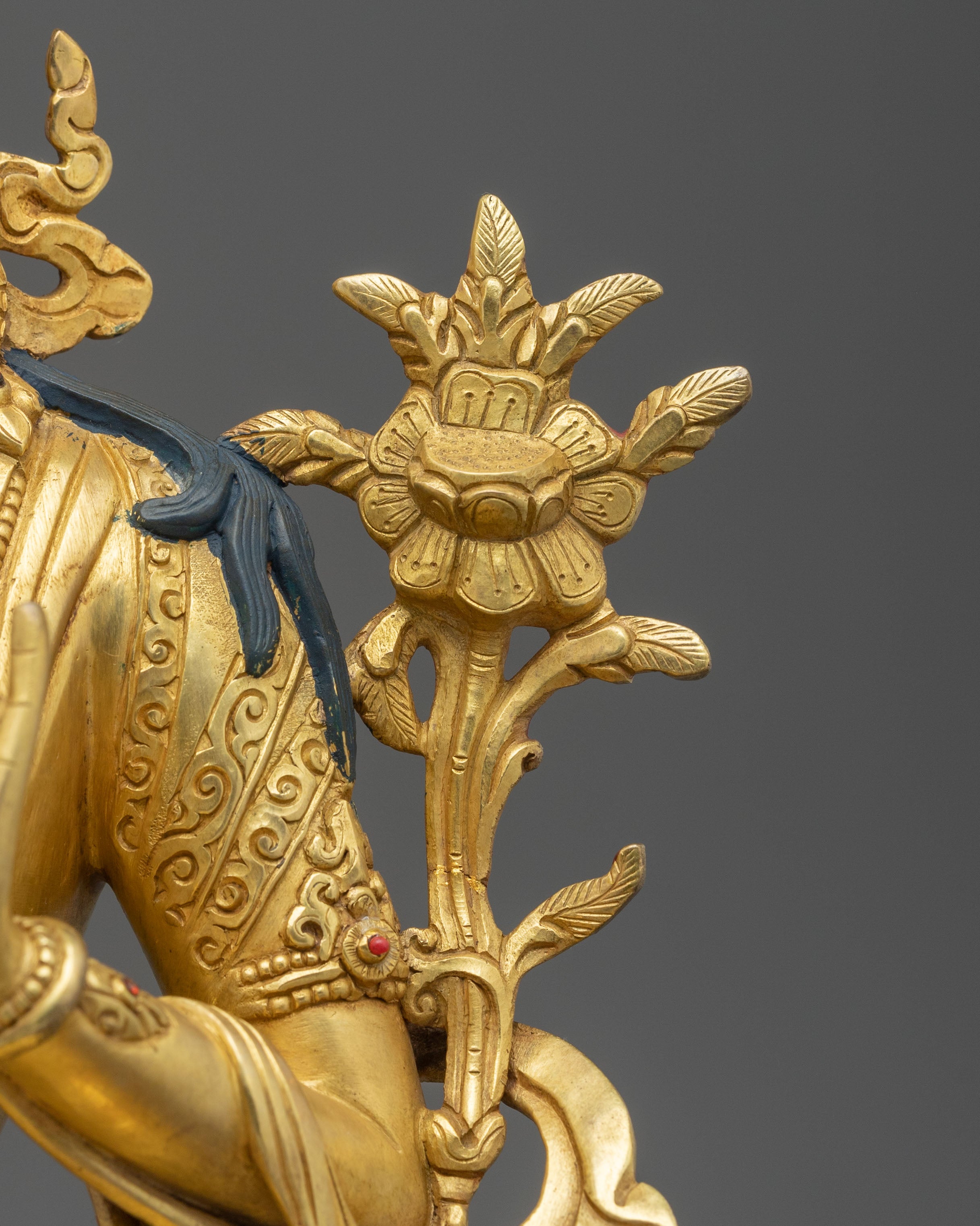 Protector Green Tara Himalayan Sculpture: 24K Gold Gilded