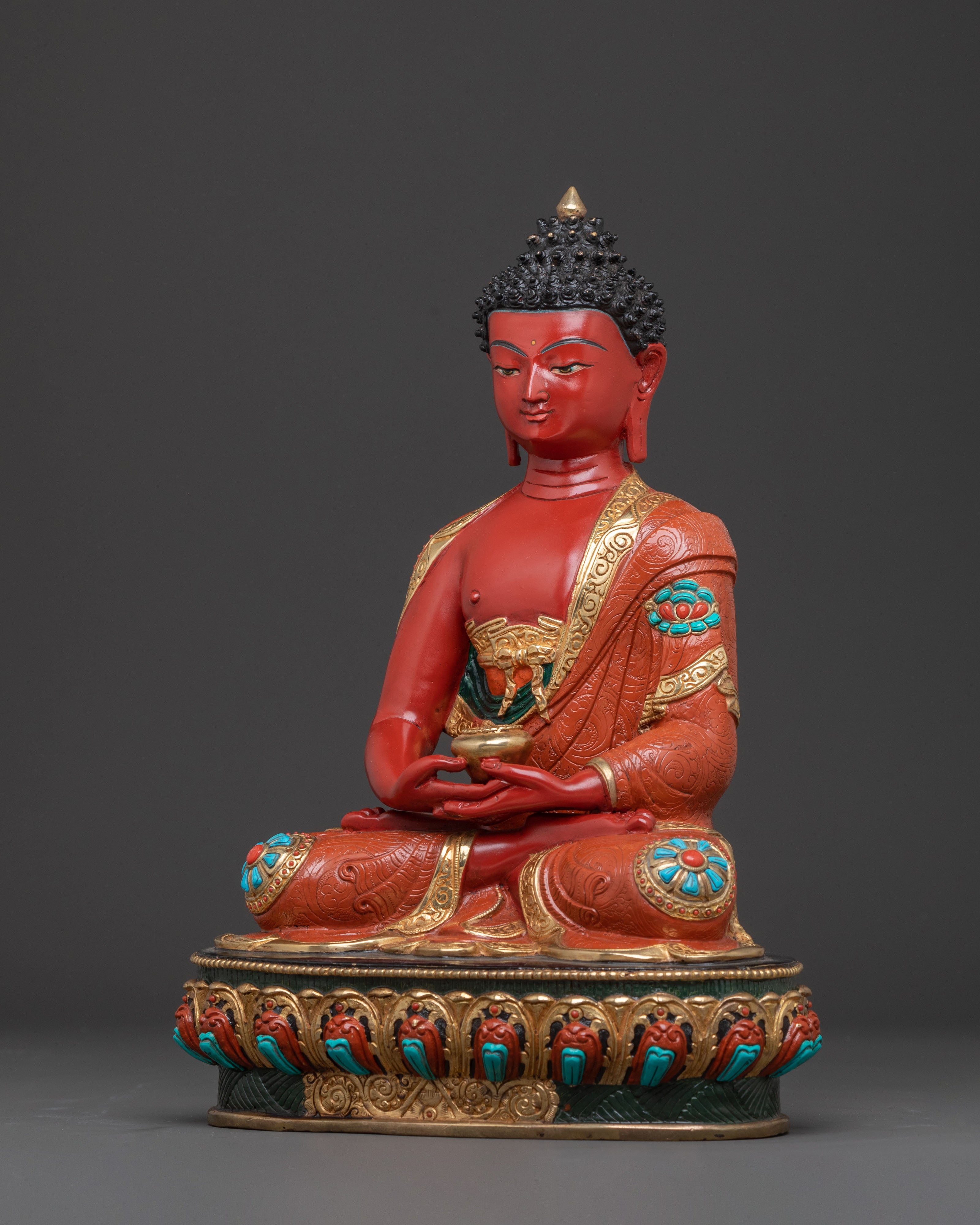 Amitabha Buddha Tibetan Sacred Statue, Hand-Gilded Copper