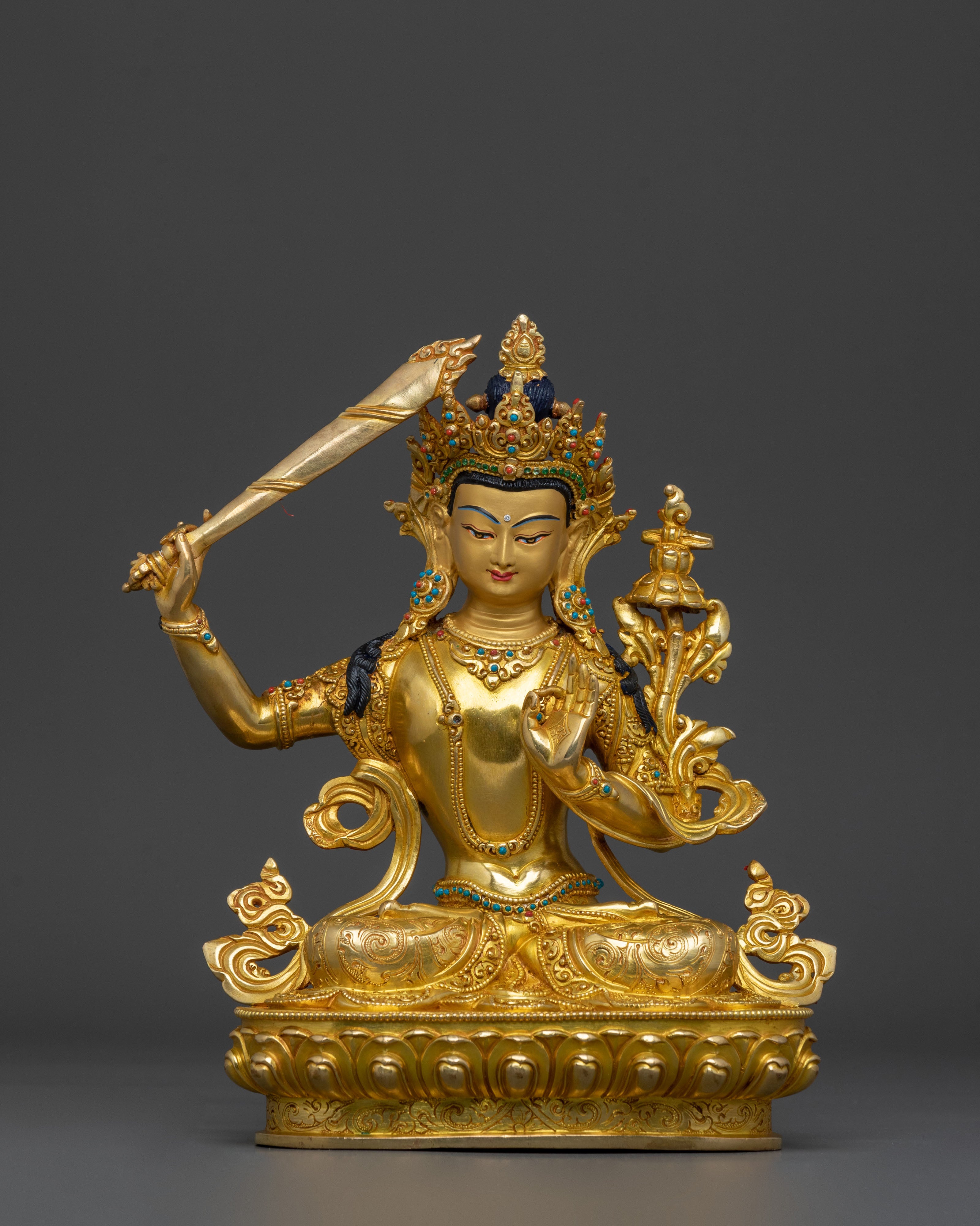 Manjushri Sword of Wisdom Handmade Sculpture | 24K Gold Gilded