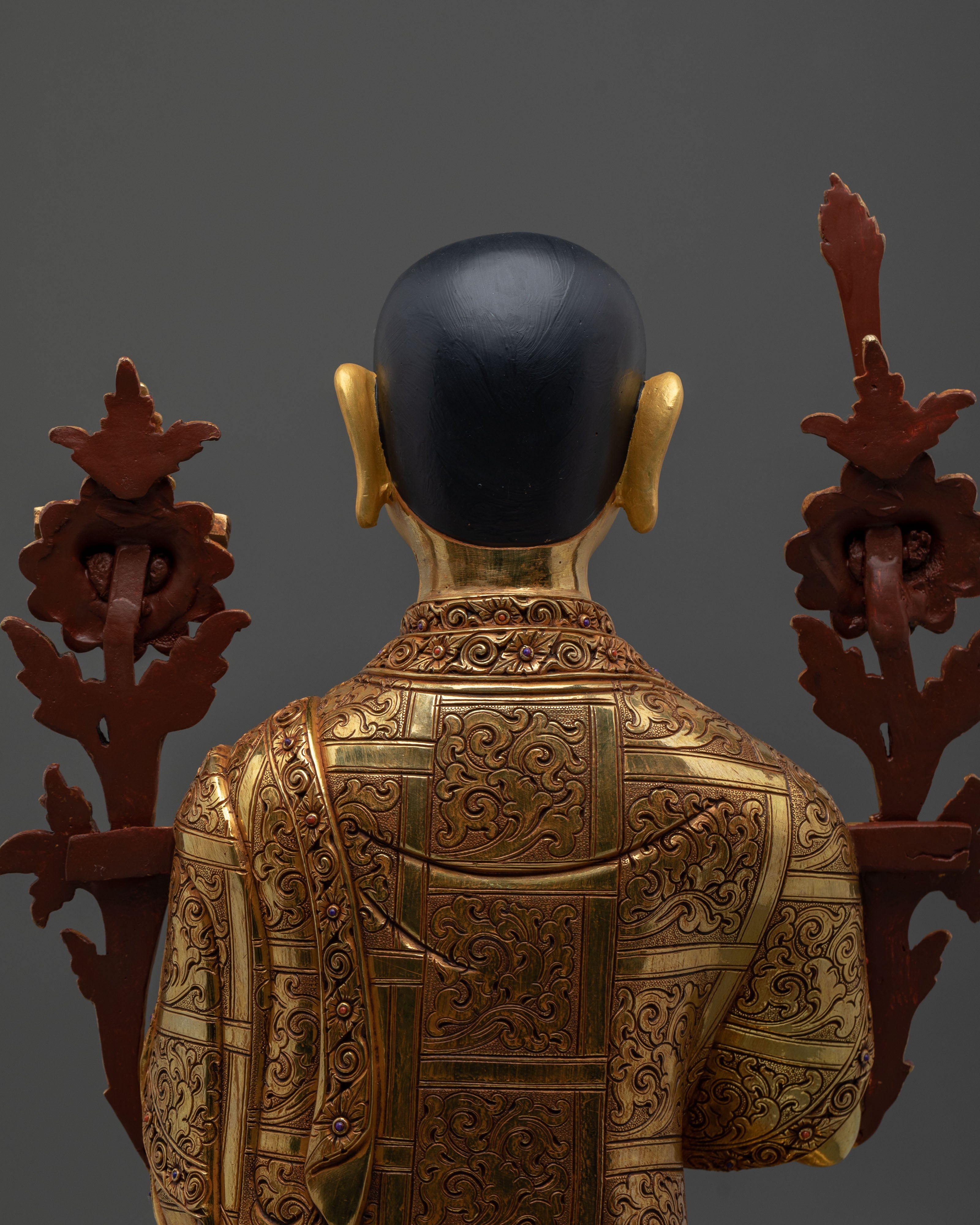 Tsongkhapa with Two Disciples Altar Sculpture | 24K Gold Glided