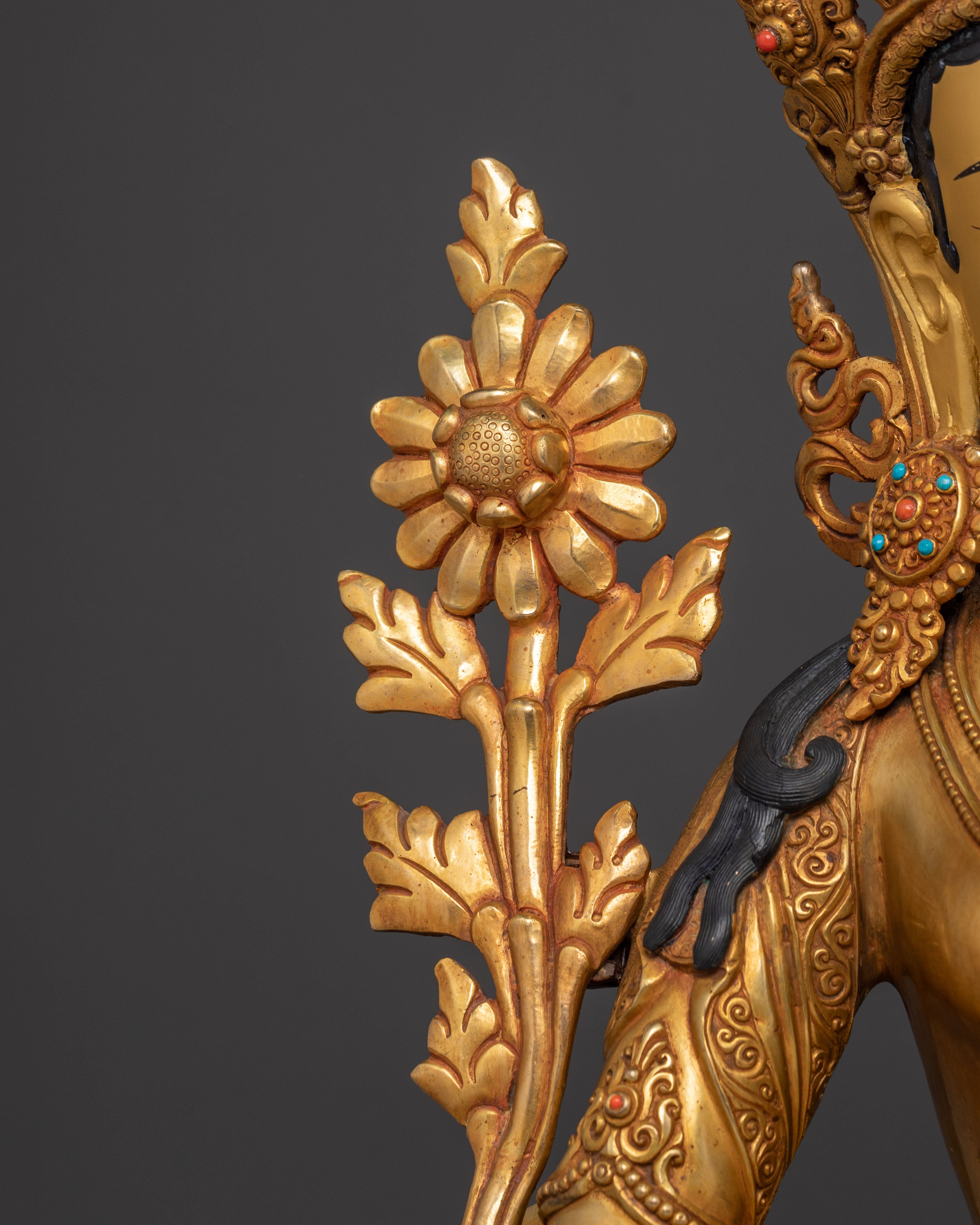 Green Tara Statue | 24K Gold Gilded Serenity