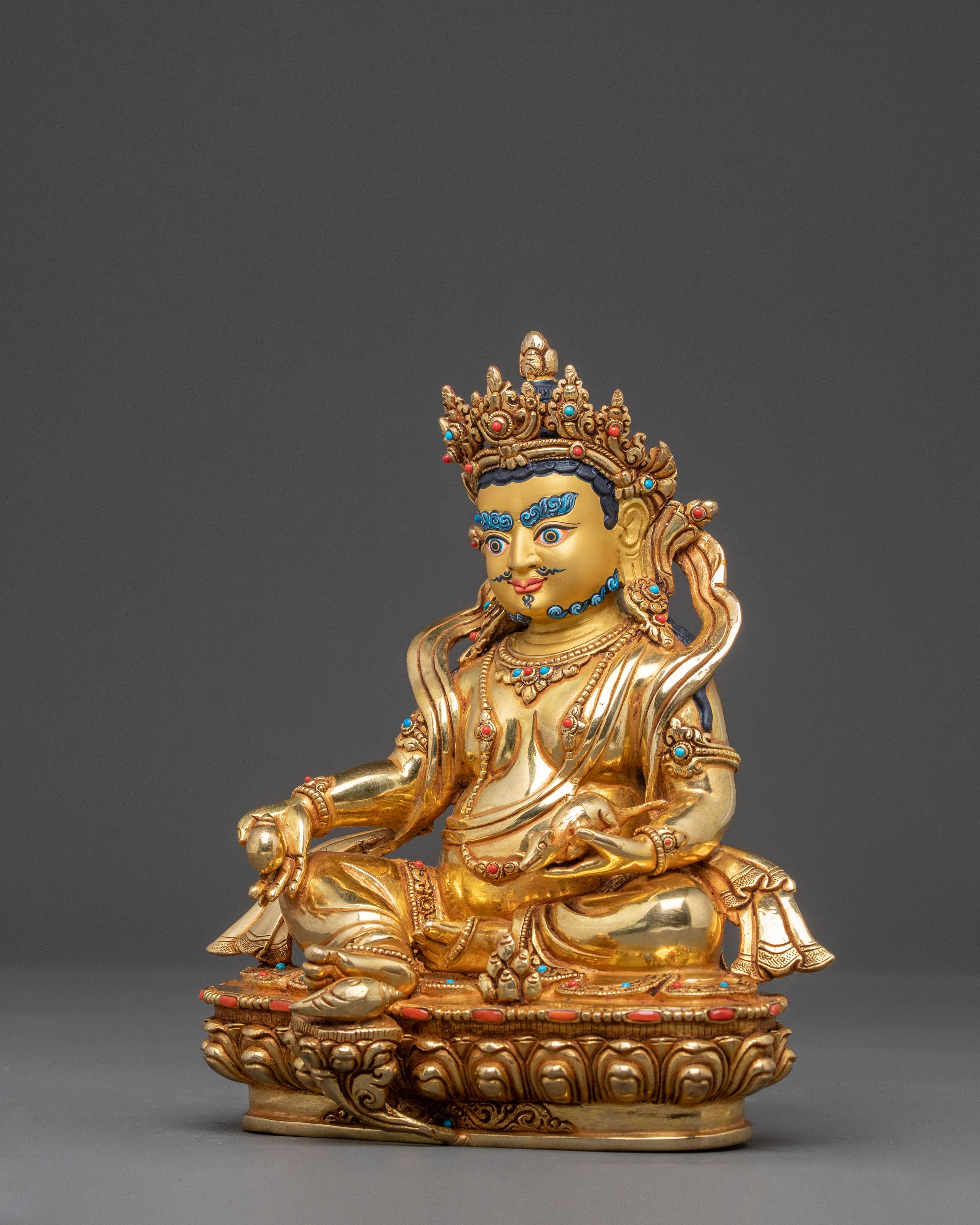 24K Gold Glided Kuber Dzambhala Statue | Traditional Tibetan Icon