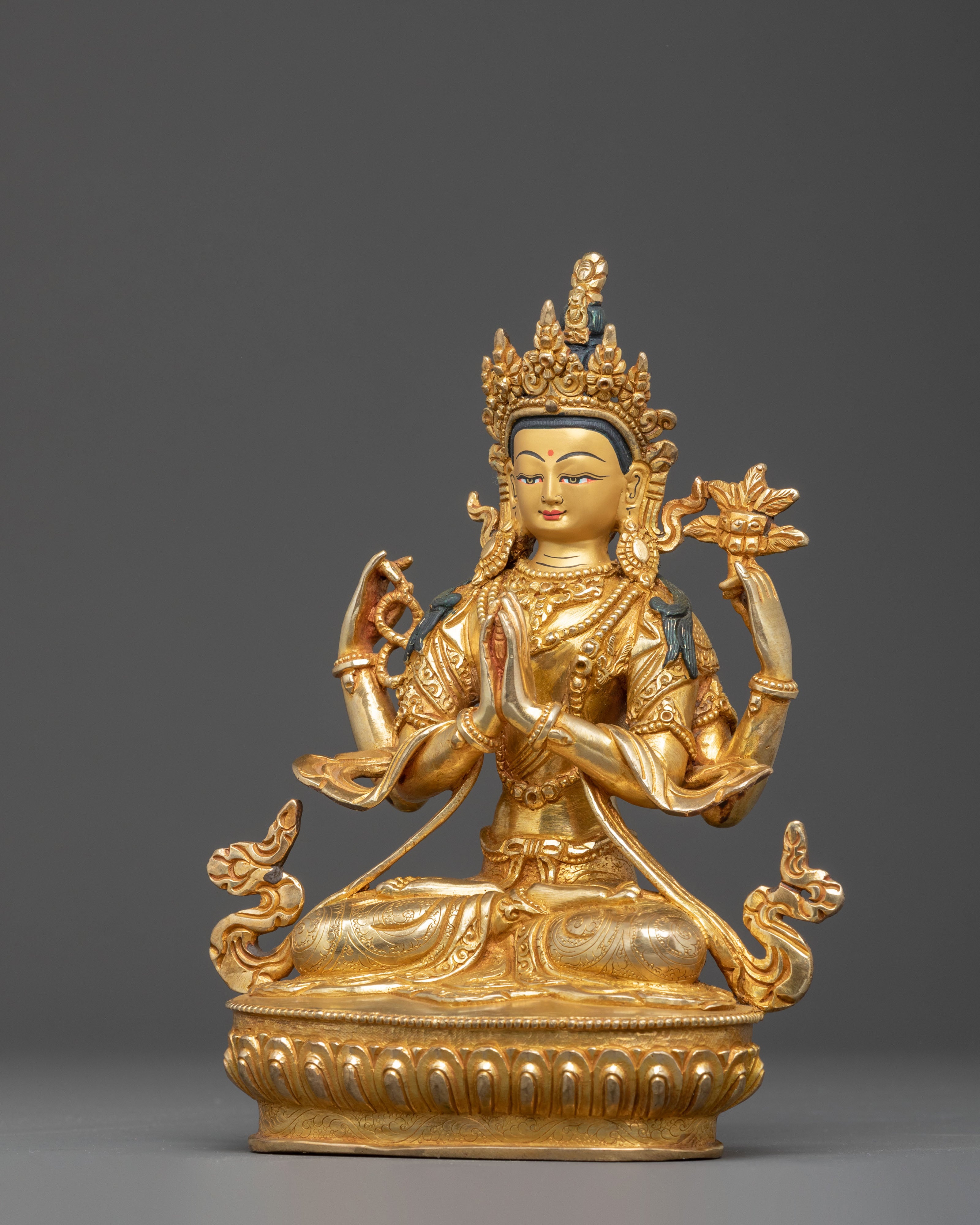 Handmade Chenrezig Golden Statue of Compassion