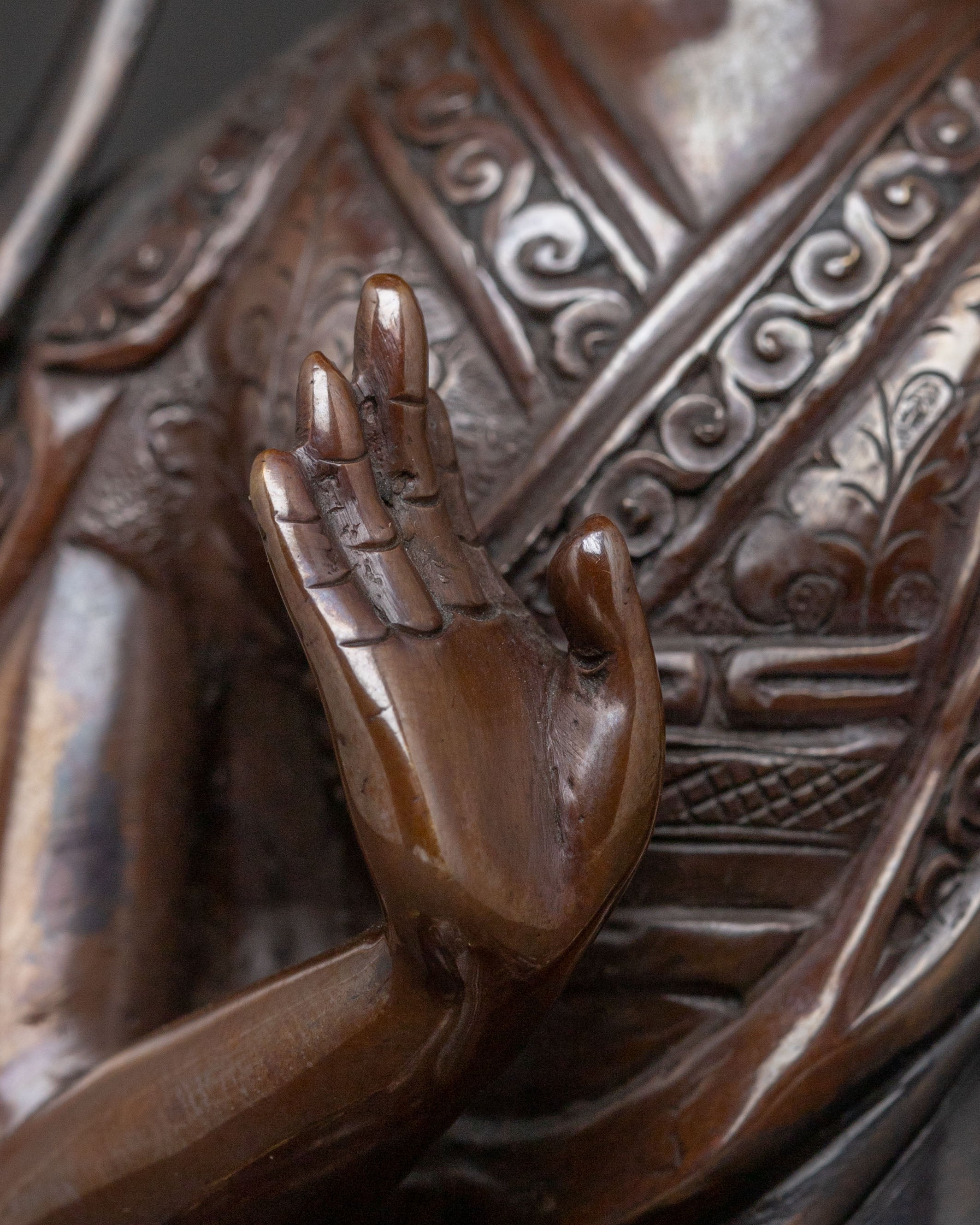 Tsongkhapa with Disciples Oxidized Copper Statue