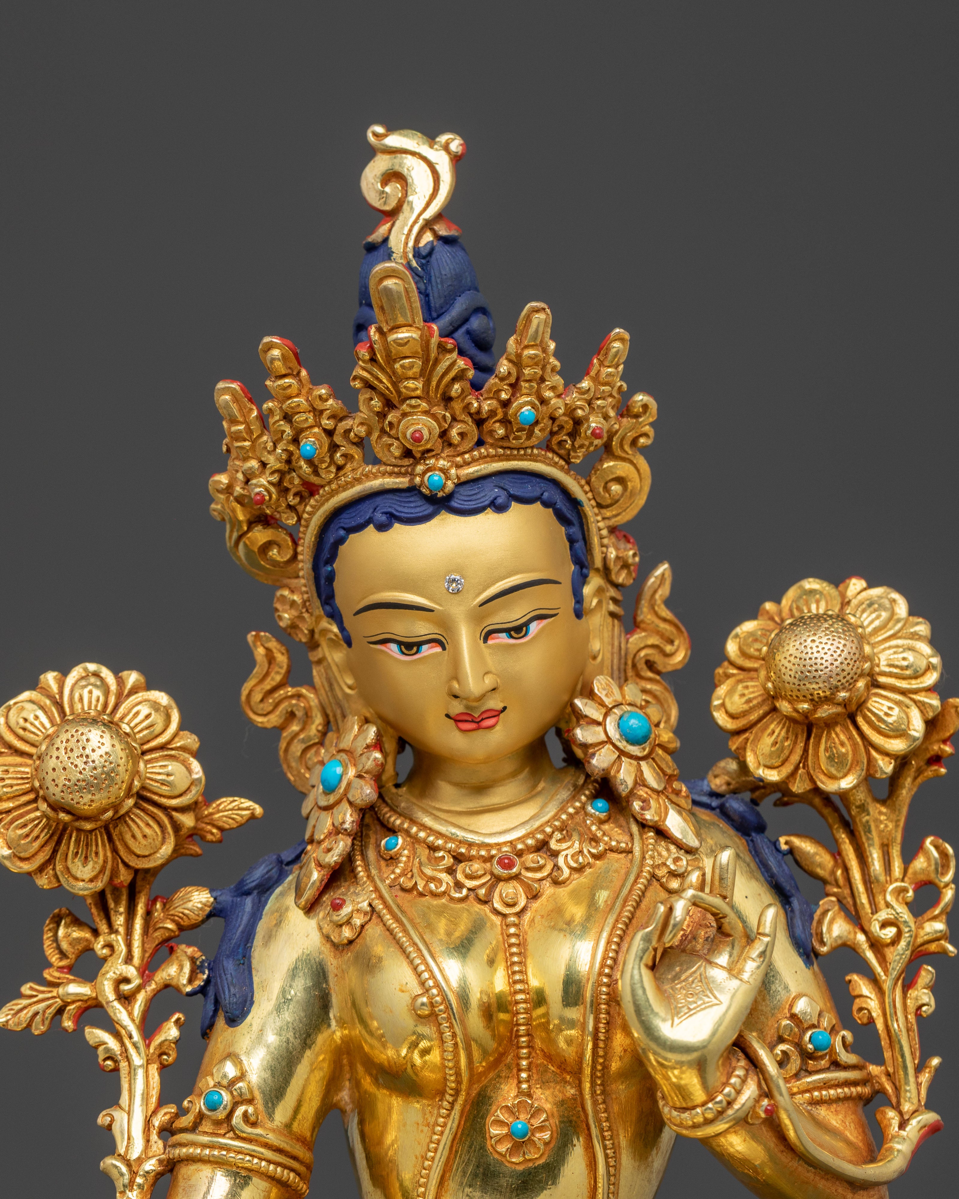 Green Tara Statue  On Throne | Sacred Altar Decor