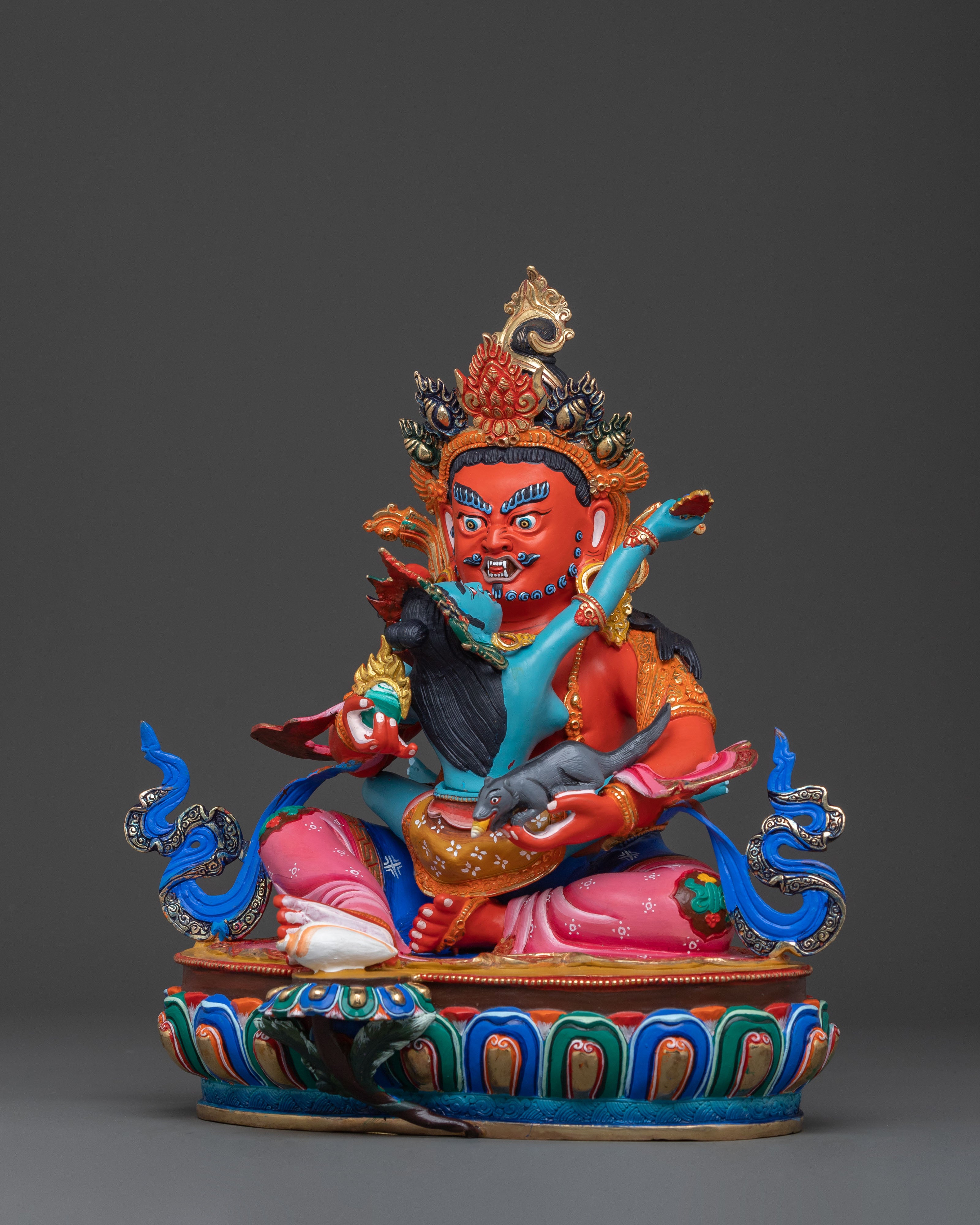 Red Dzambhala Sacred Idol | Buddhist Deity of Wealth and Abundance