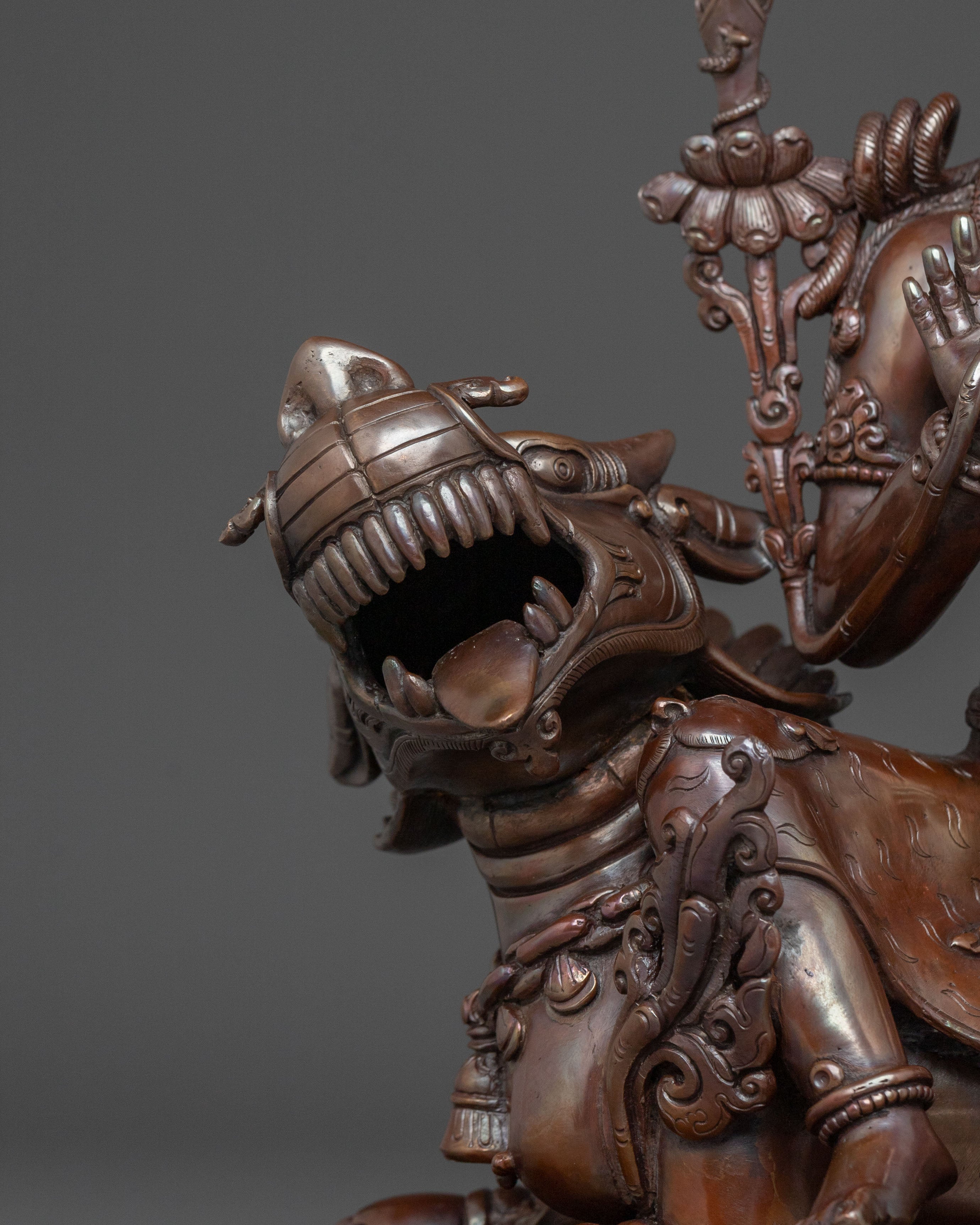 Simhanada Avalokiteshvara Statue | Oxidized Copper Body