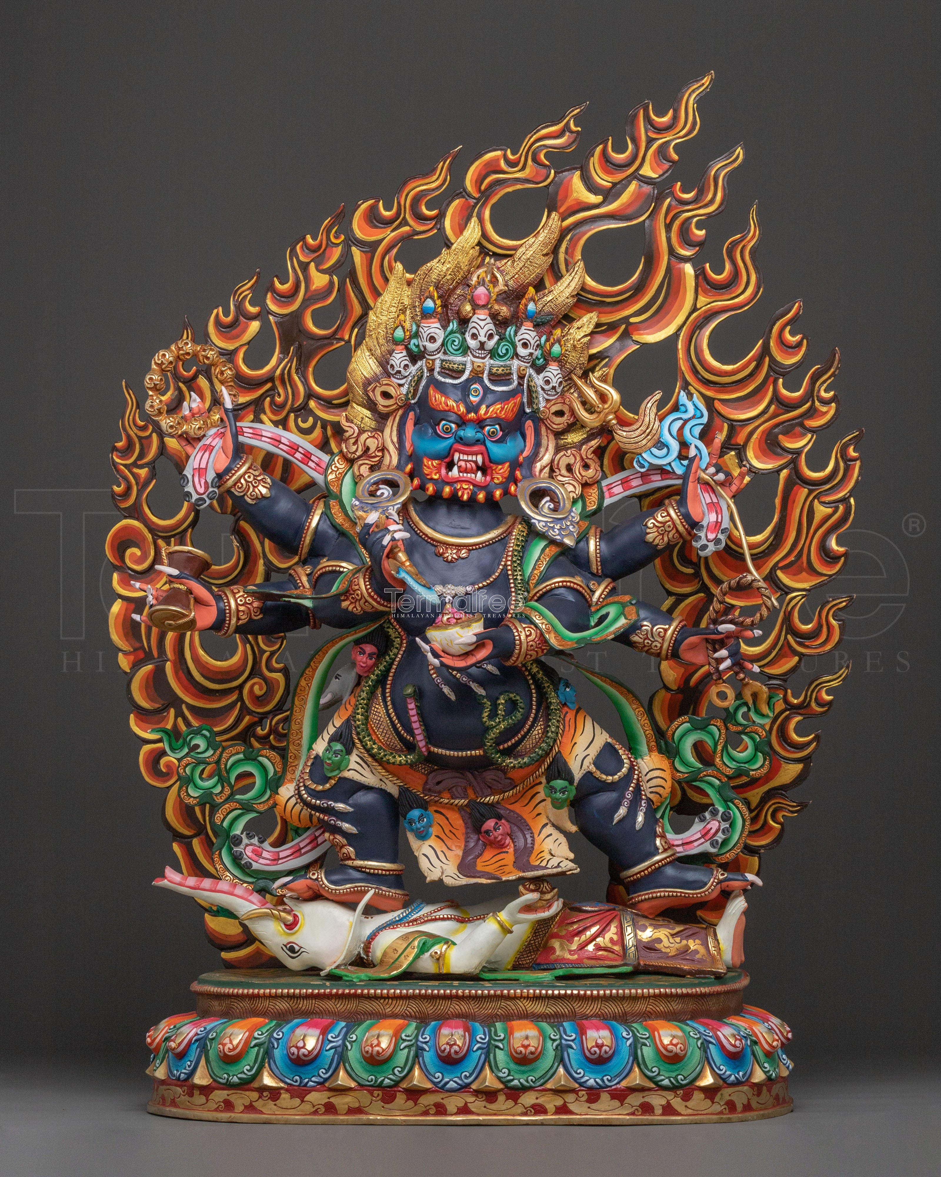 Six Armed Mahakala Divine Sculpture: Protector of Dharma