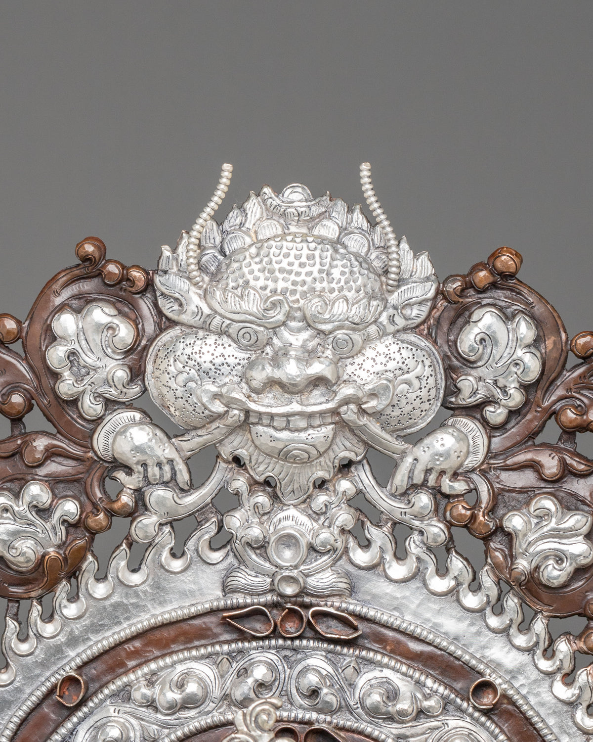 Dzambhala Statue on Throne | Oxidized Copper Figurine with Silver Plating