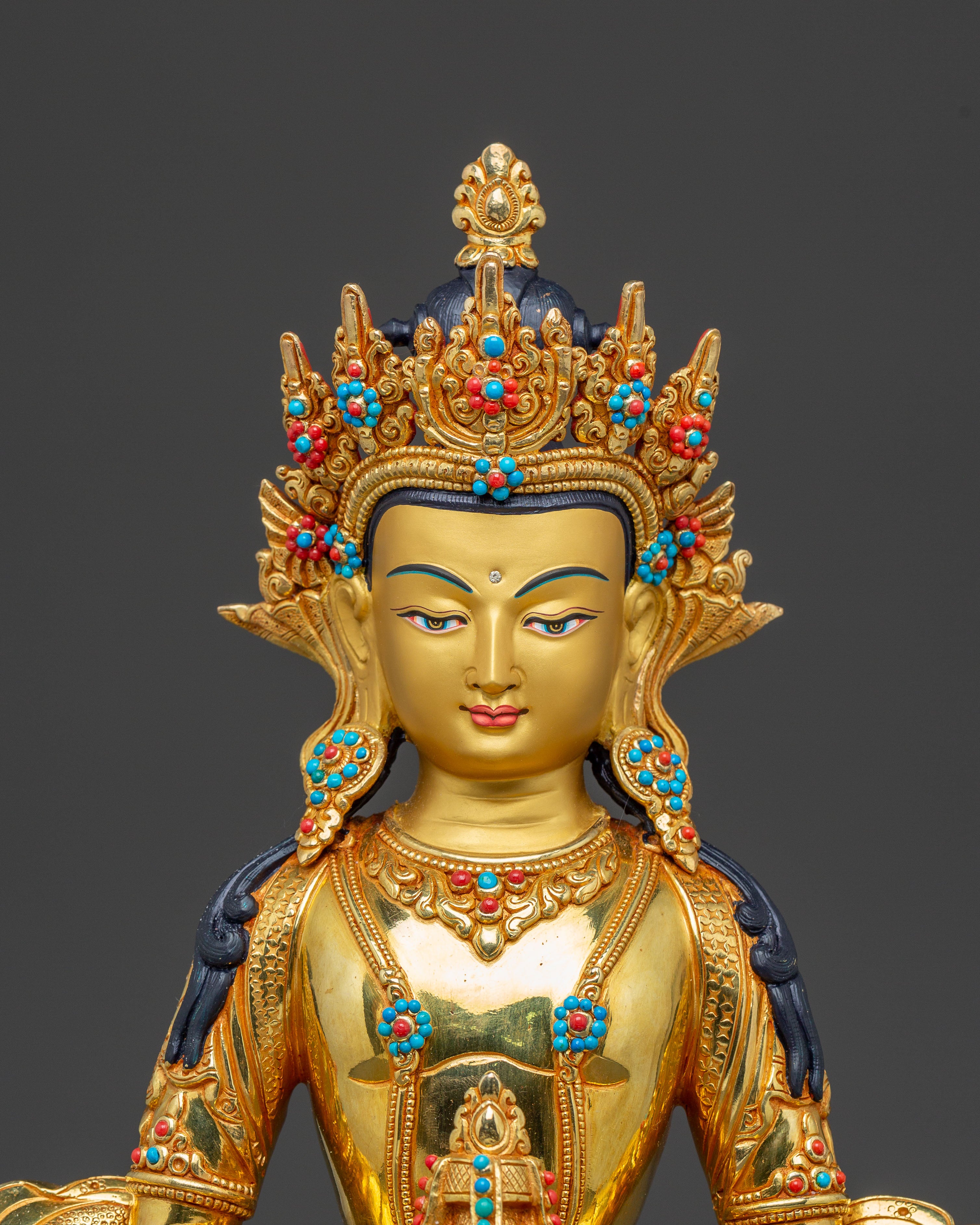 Handcrafted Amitayus Buddha Spiritual Statue - Masterpiece Gilded Copper