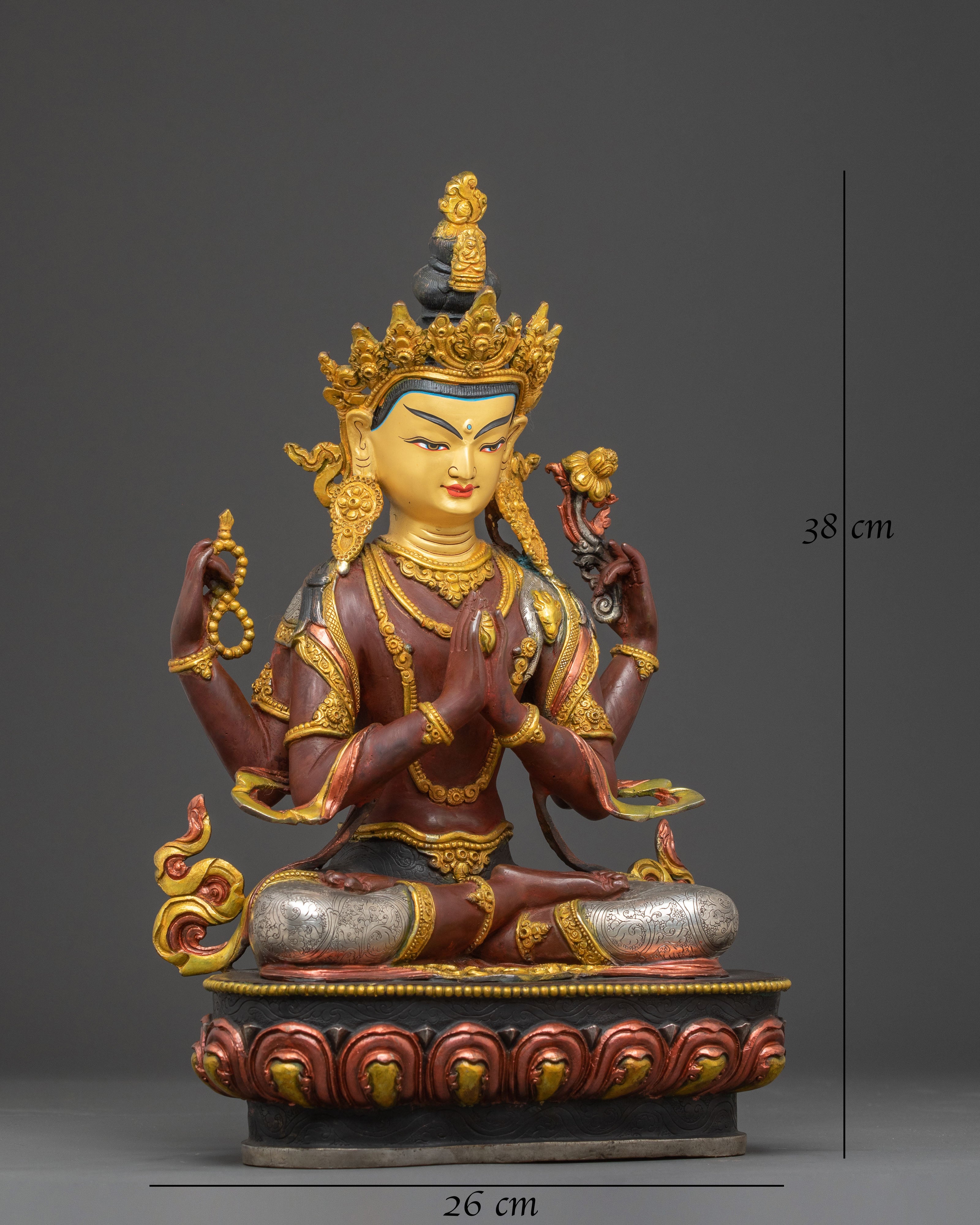 Chenrezig Traditional Statue: 24K Gold Gilded Artistry