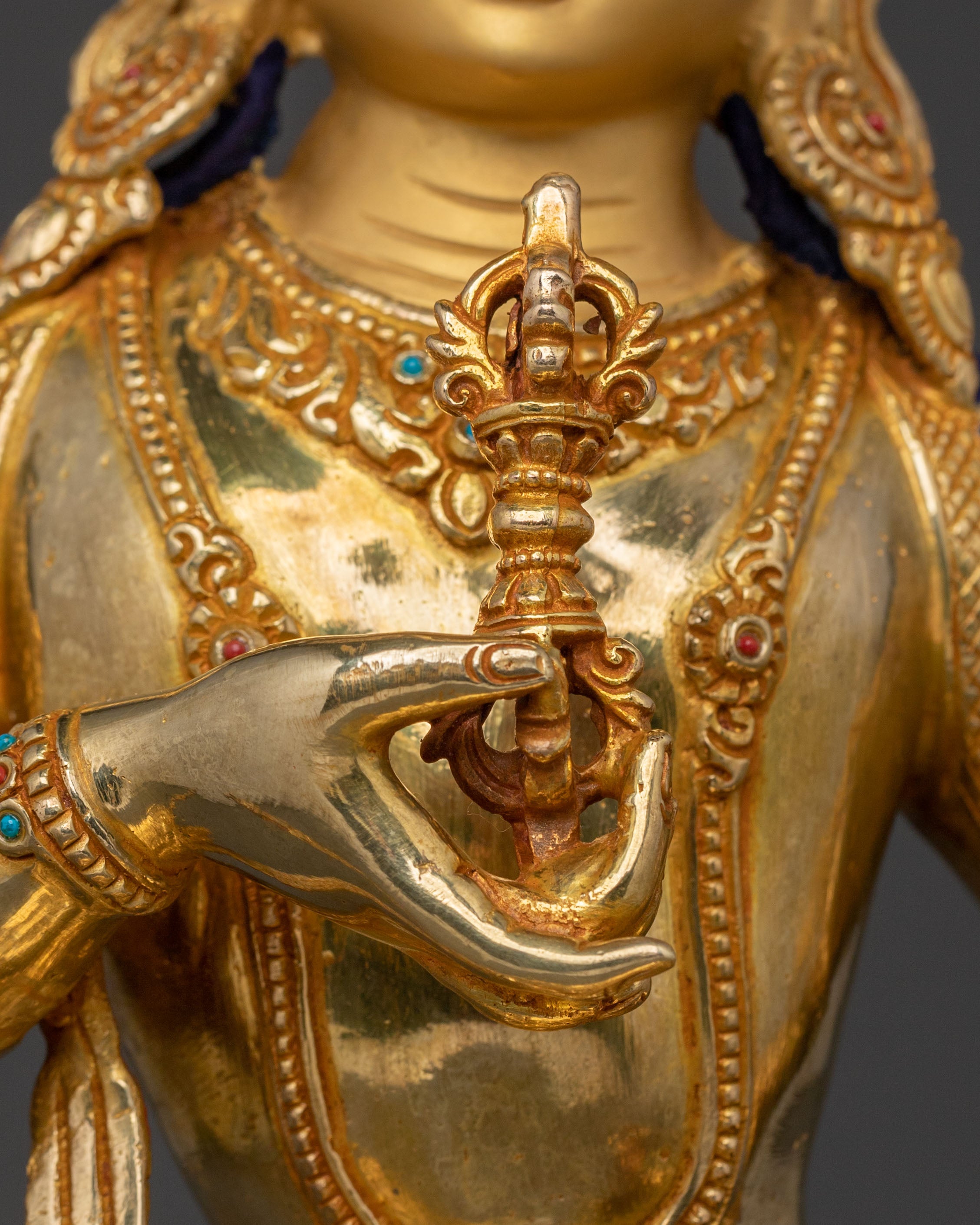 Vajrasattva Sculpture: 24K Gold Gilded Icon
