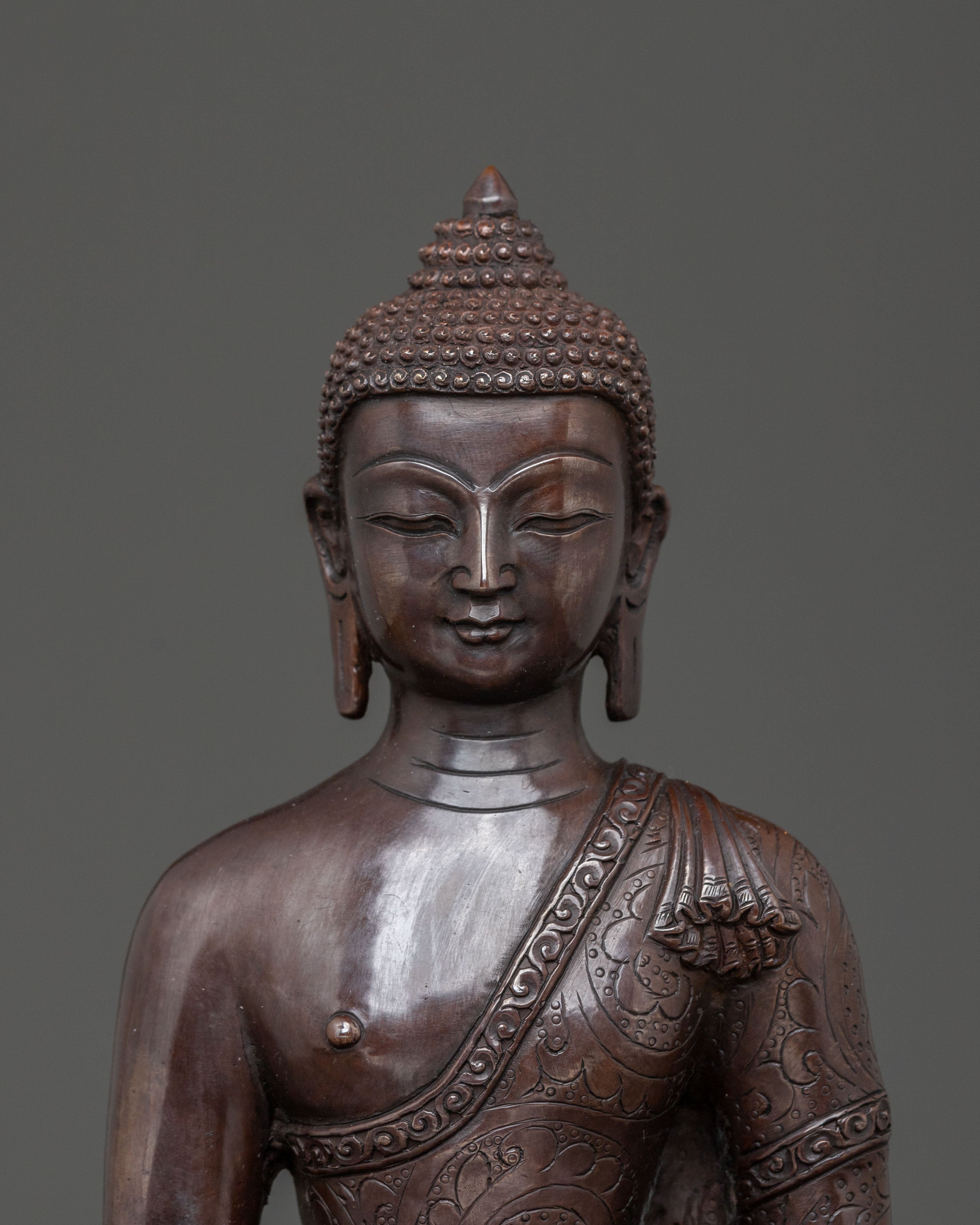 Gautama Buddha Meditation Altar Statue in Oxidized Copper