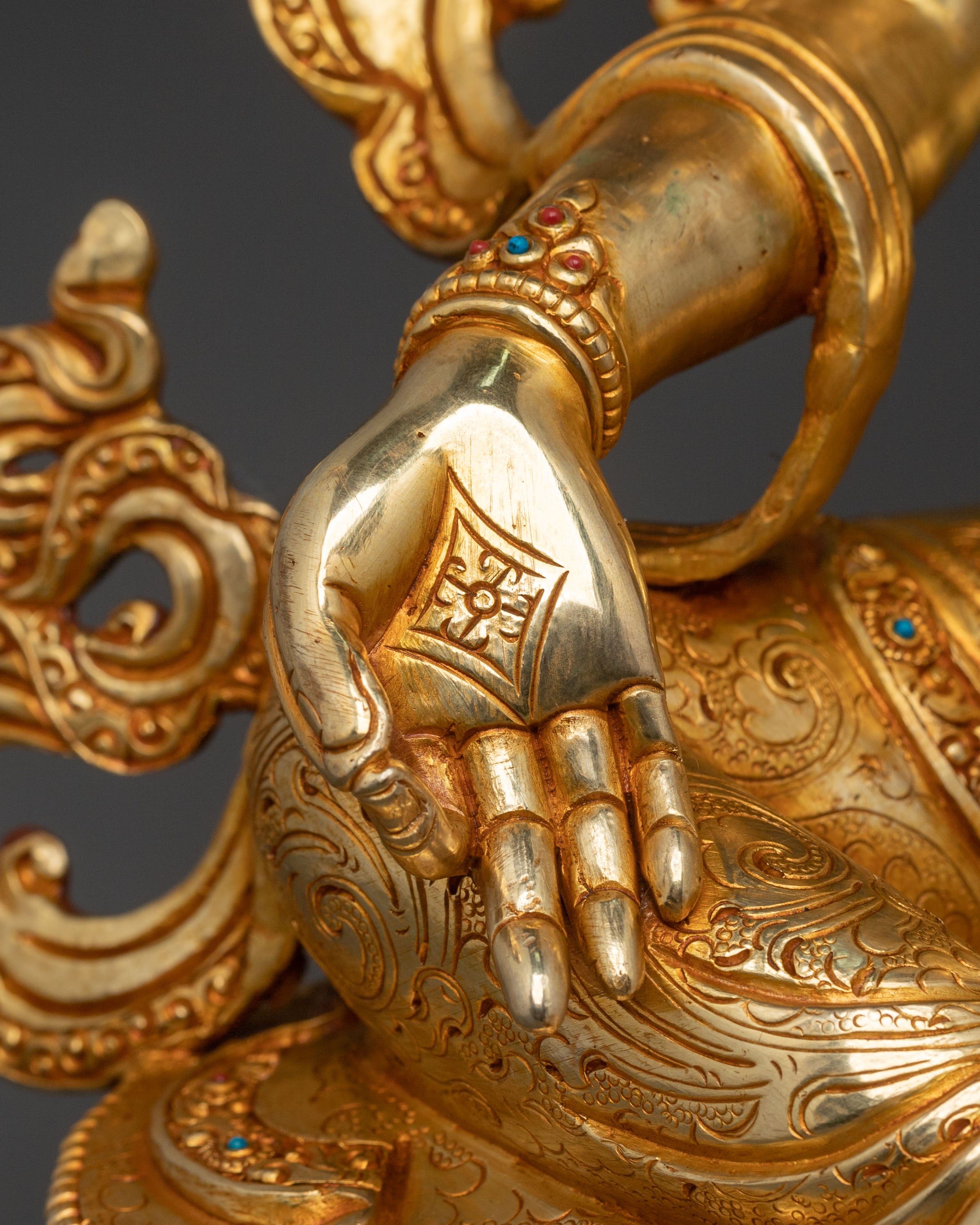 Green Tara Statue: 24K Gold Gilded Buddhist Protector