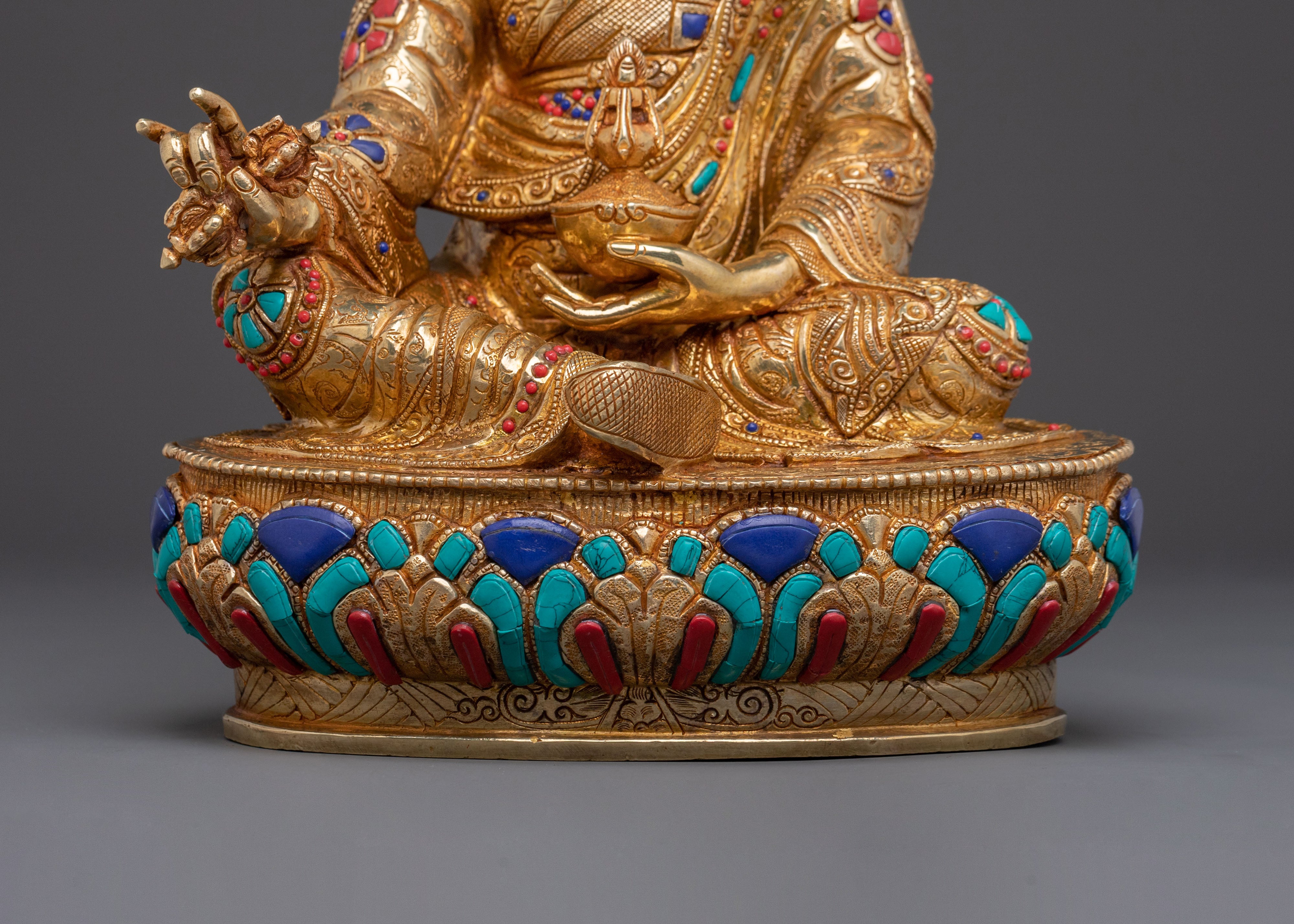 Exquisite 24K Gold Gilded Guru Rinpoche Statue