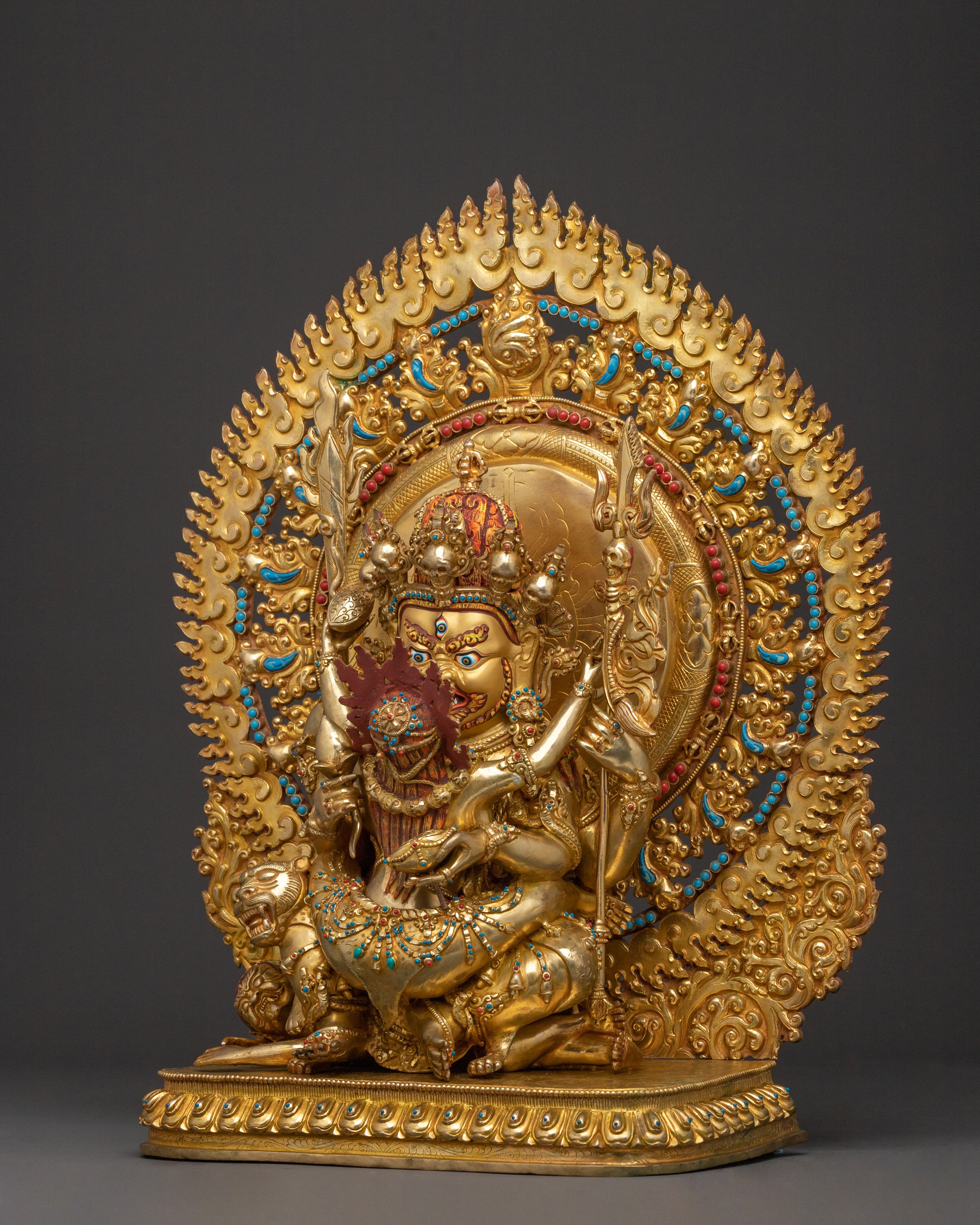 Chaturbhuja Mahakala Statue with Consort | Sacred Figurine