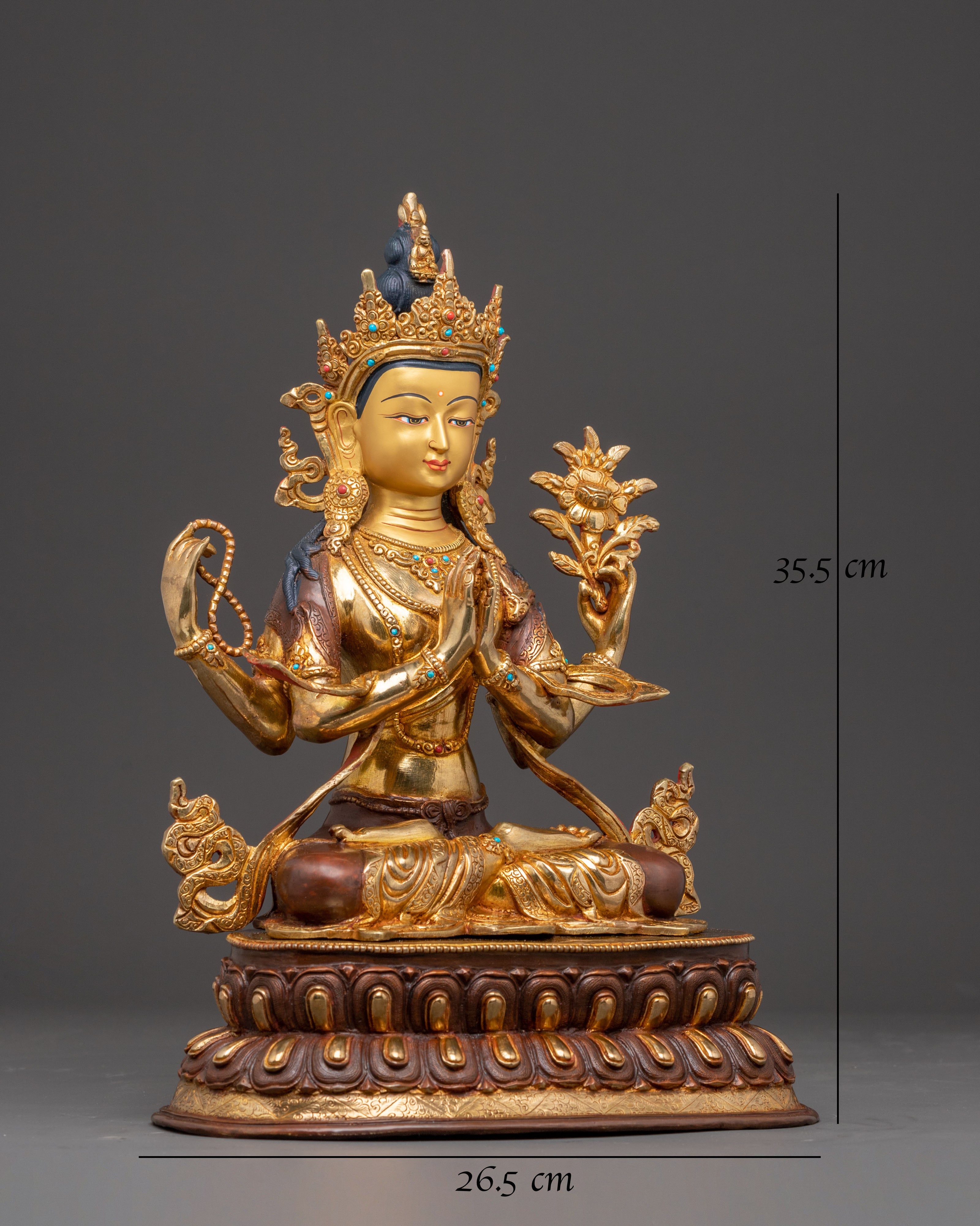 Handmade 24K Gold-Gilded Chenrezig Statue | Compassion Buddha