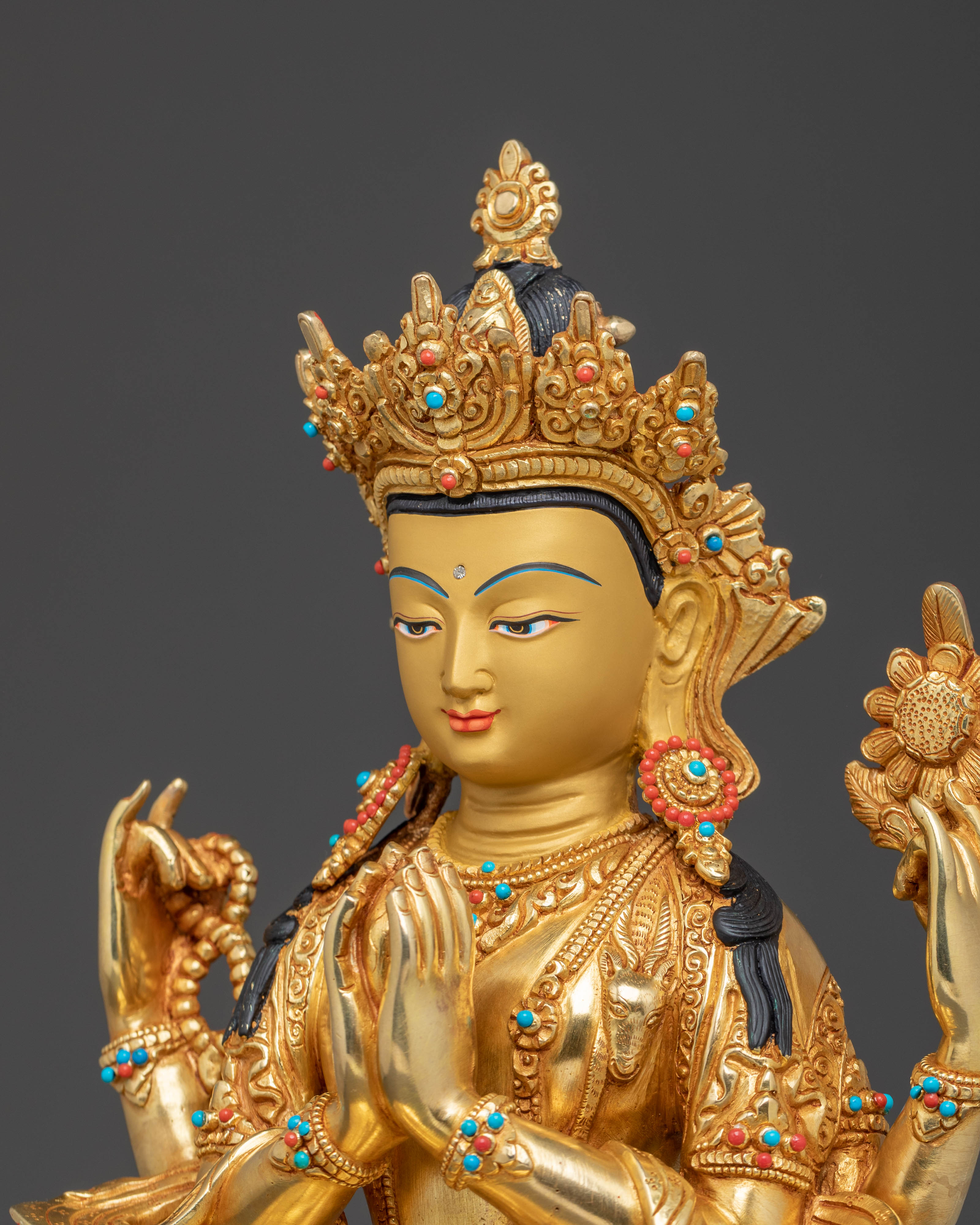 Chenrezig Compassion Statue | Handcrafted 24K Gold Gilded