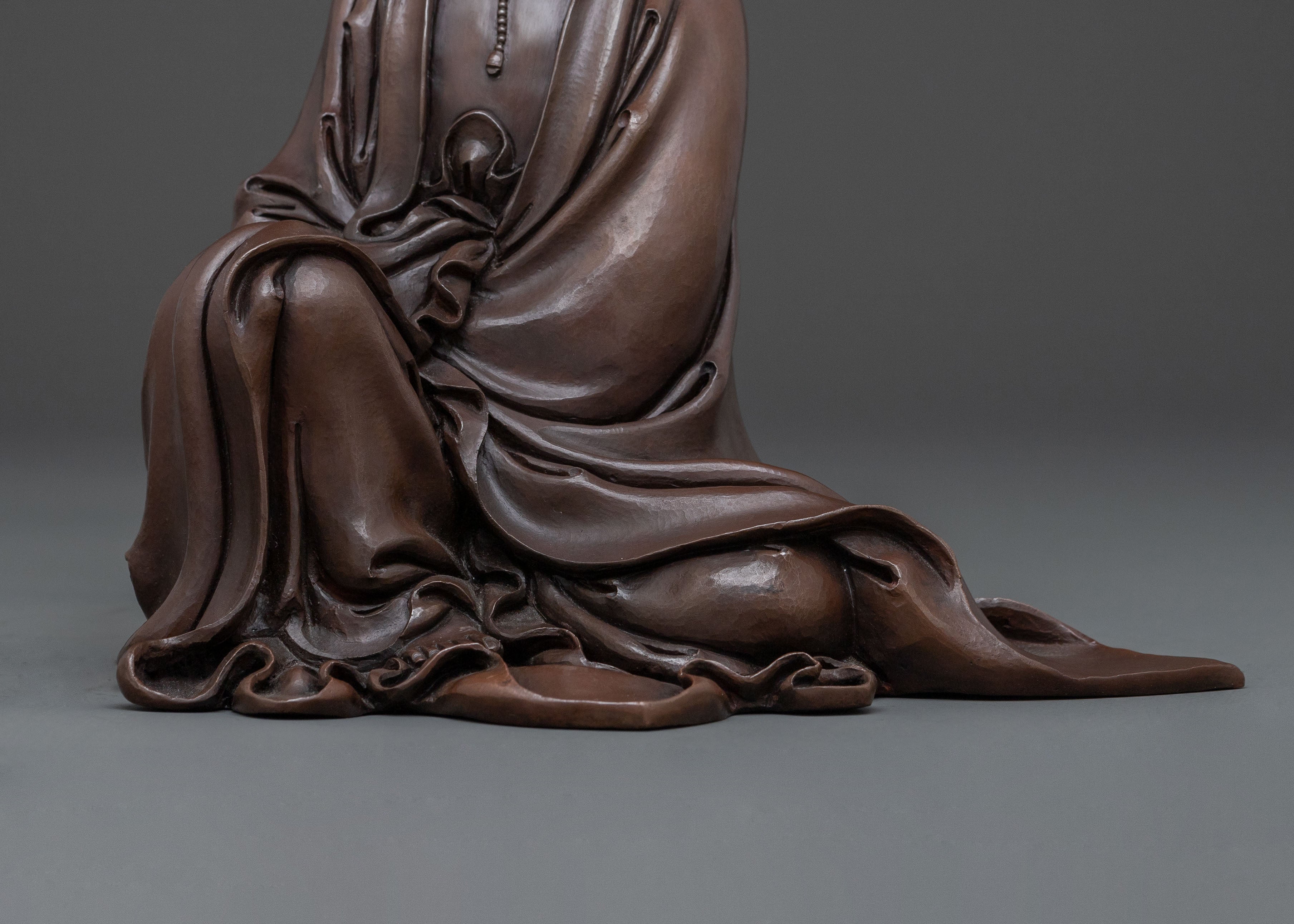 Guanyin Compassion Statue: Oxidized Copper Body