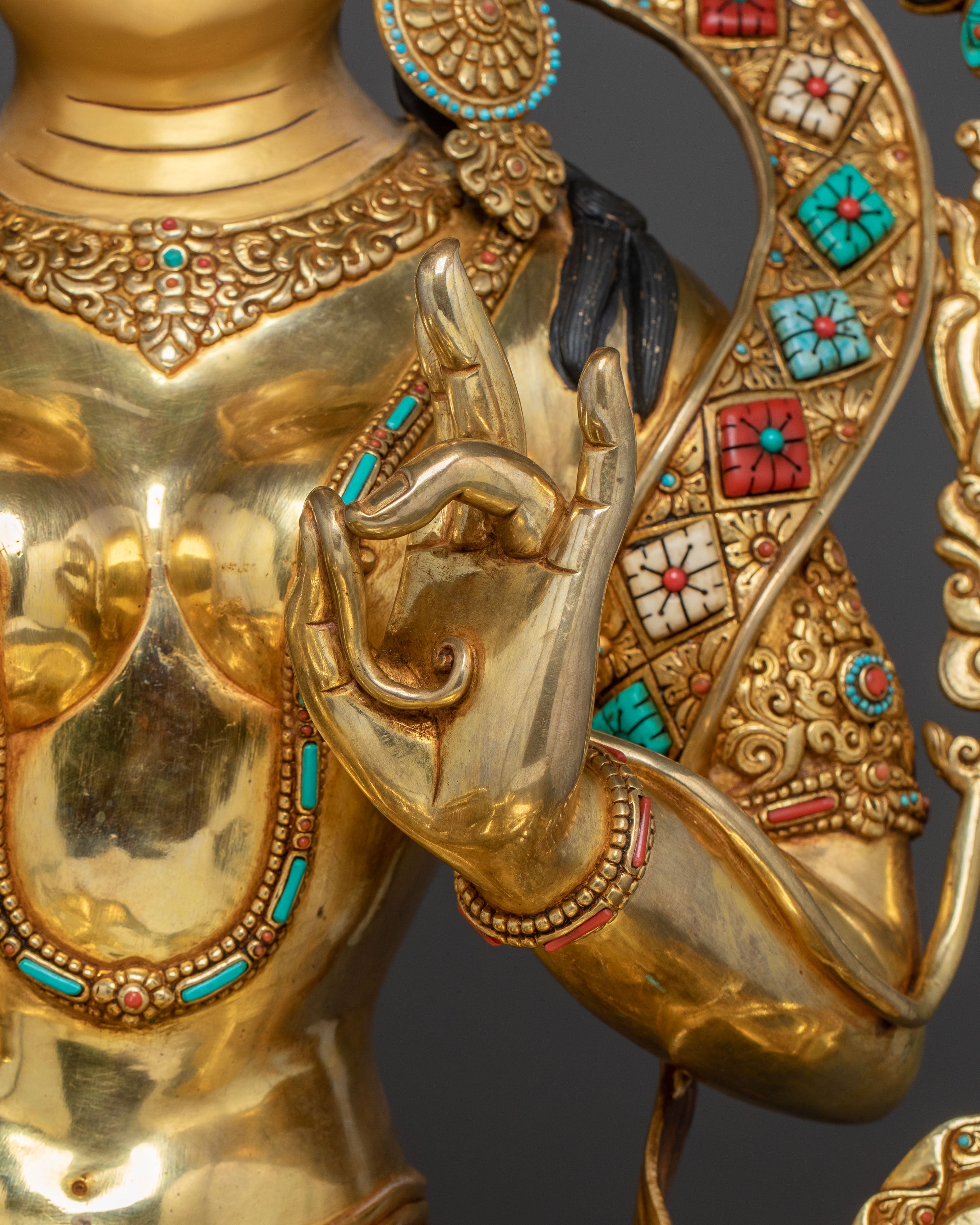 Life Size Green Tara Statue - 24K Gold Gilded